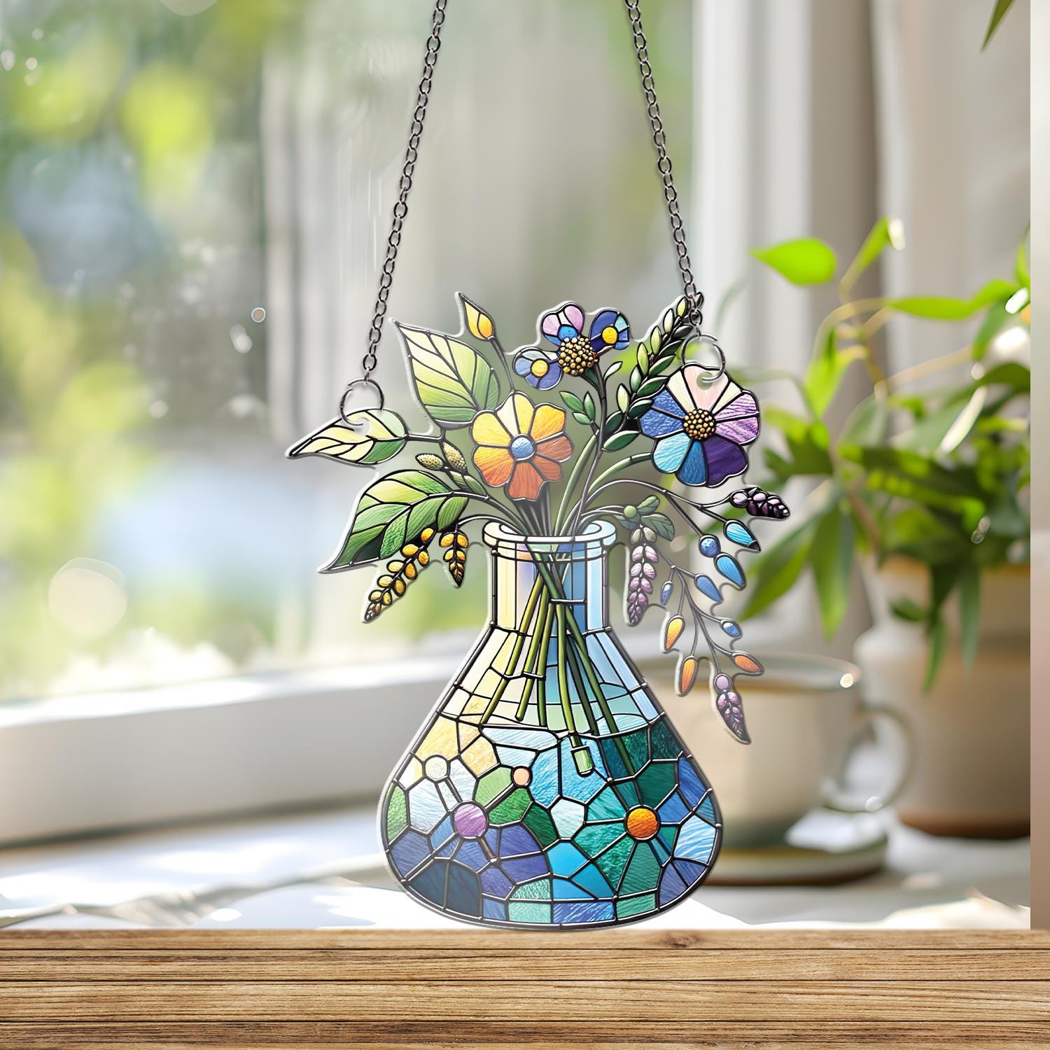 Flower Flask Acrylic Window Hanging, Colorful Lab Decor for Scientist Mom Gift, Perfect for Lab Week 2025 Appreciation, not suncatcher