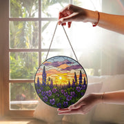 Violet Glass Suncatcher, Sunset Landscape Design, Perfect Decoration for Home, Thoughtful Mother's Day Gift for Moms