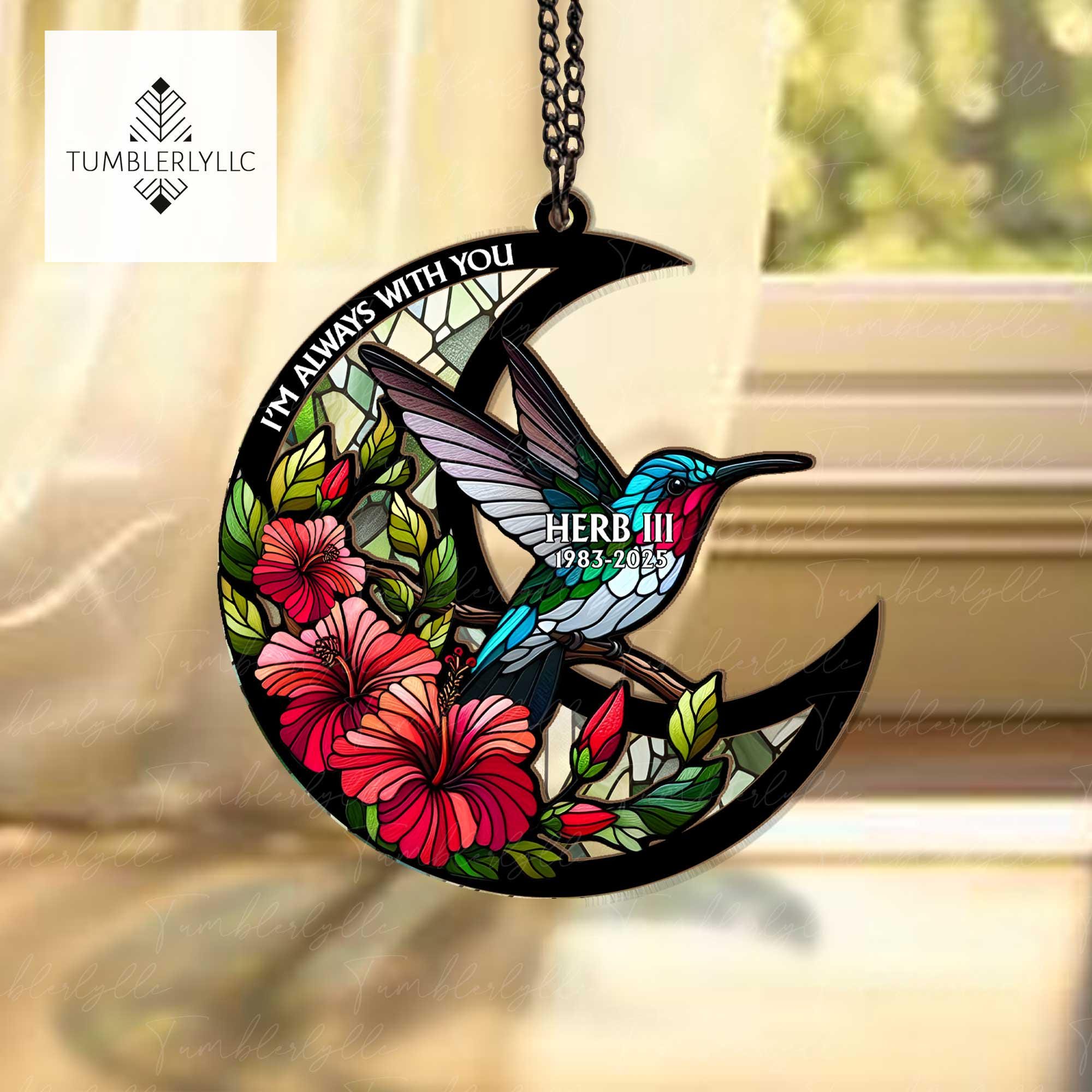 Personalized Suncatcher Ornament, Hummingbird & Hibiscus ornament Piece, In Loving Memory Treasure, Perfect for Hummingbird Lovers