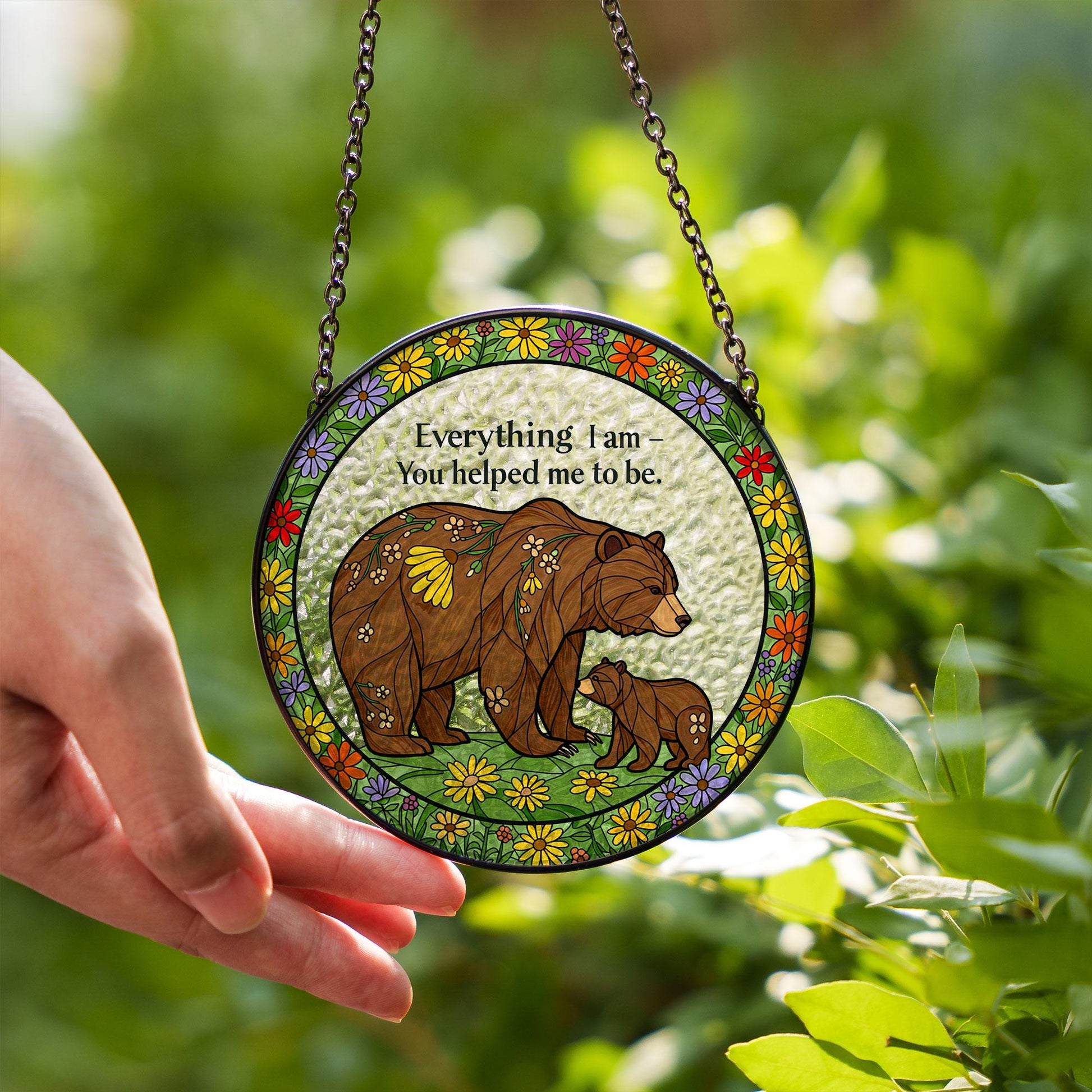 Gift For Mom, Bear Mama & Kid Glass Suncatcher, Everything I Am You Helped Me To Be Suncatcher, Mama Bear Sign Decor, Mother's Day Gift