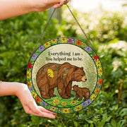 Gift For Mom, Bear Mama & Kid Glass Suncatcher, Everything I Am You Helped Me To Be Suncatcher, Mama Bear Sign Decor, Mother's Day Gift