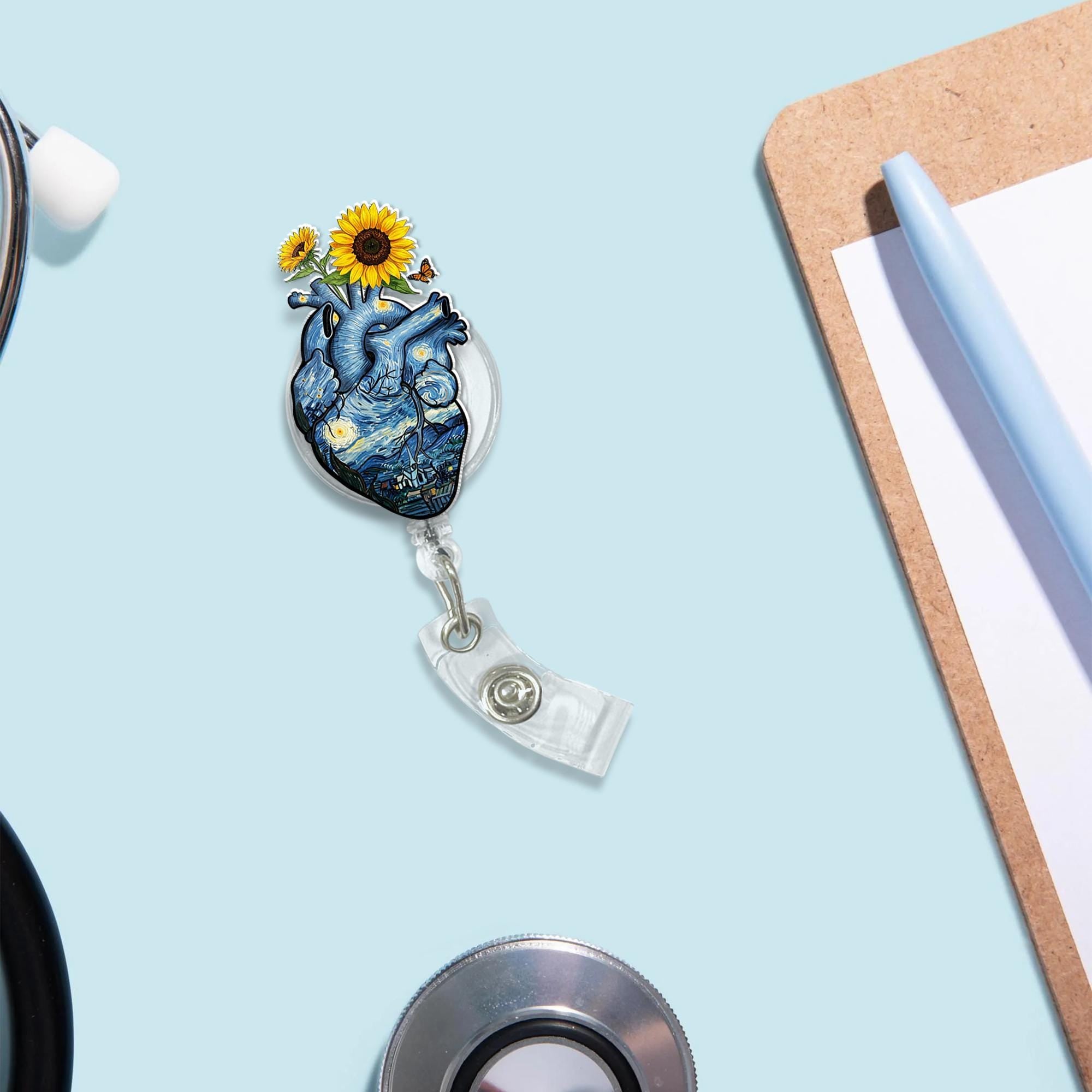 Starry Night Anatomical Heart Badge Reel, Aesthetic Heart Gift, Heart Doctor Badge Reel, Cardiologist Gift, Heart Surgeon Gift,RN Nurse Gift