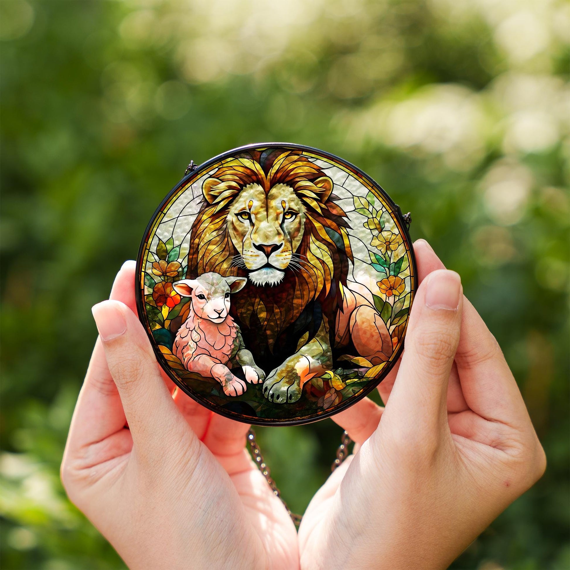 Jesus Lion of Judah Glass Suncatcher, Lion and lamb, Christian Art Suncatcher, God Art Sign, Christian Gift, Catholic Glass hanging