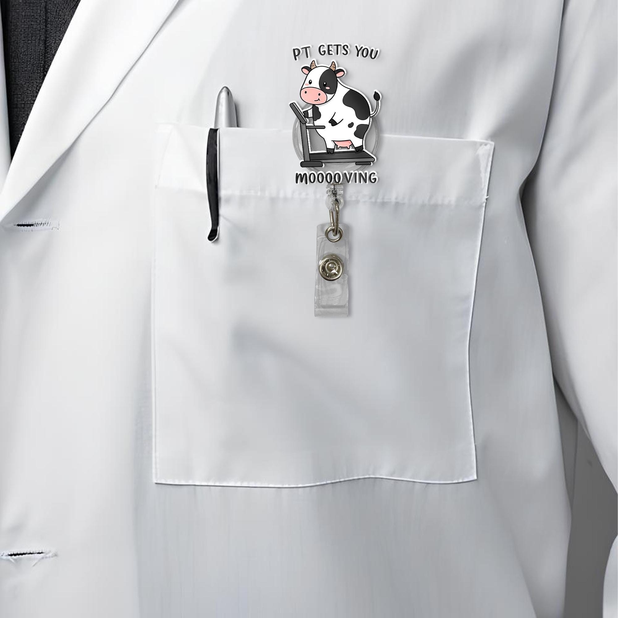 Physical Therapy Badge Reel, PT Badge Reel, Cow Keep Moving Badge Reel, Nurse Gift, Doctor Gift, PT ID Holder Gift, Medical Student Gift