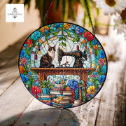 Sewing Machine and Tabby Cat Glass hanging, sewing machine  Glass Suncatcher, Playful Decor for Sewing Lovers, Perfect Gift for Sewers
