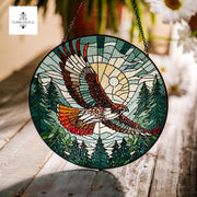 Flying Red-Tailed Hawk Glass Suncatcher, Nature Landscape Decor for Bird Nerds, Artistic Gift for Wildlife Lovers