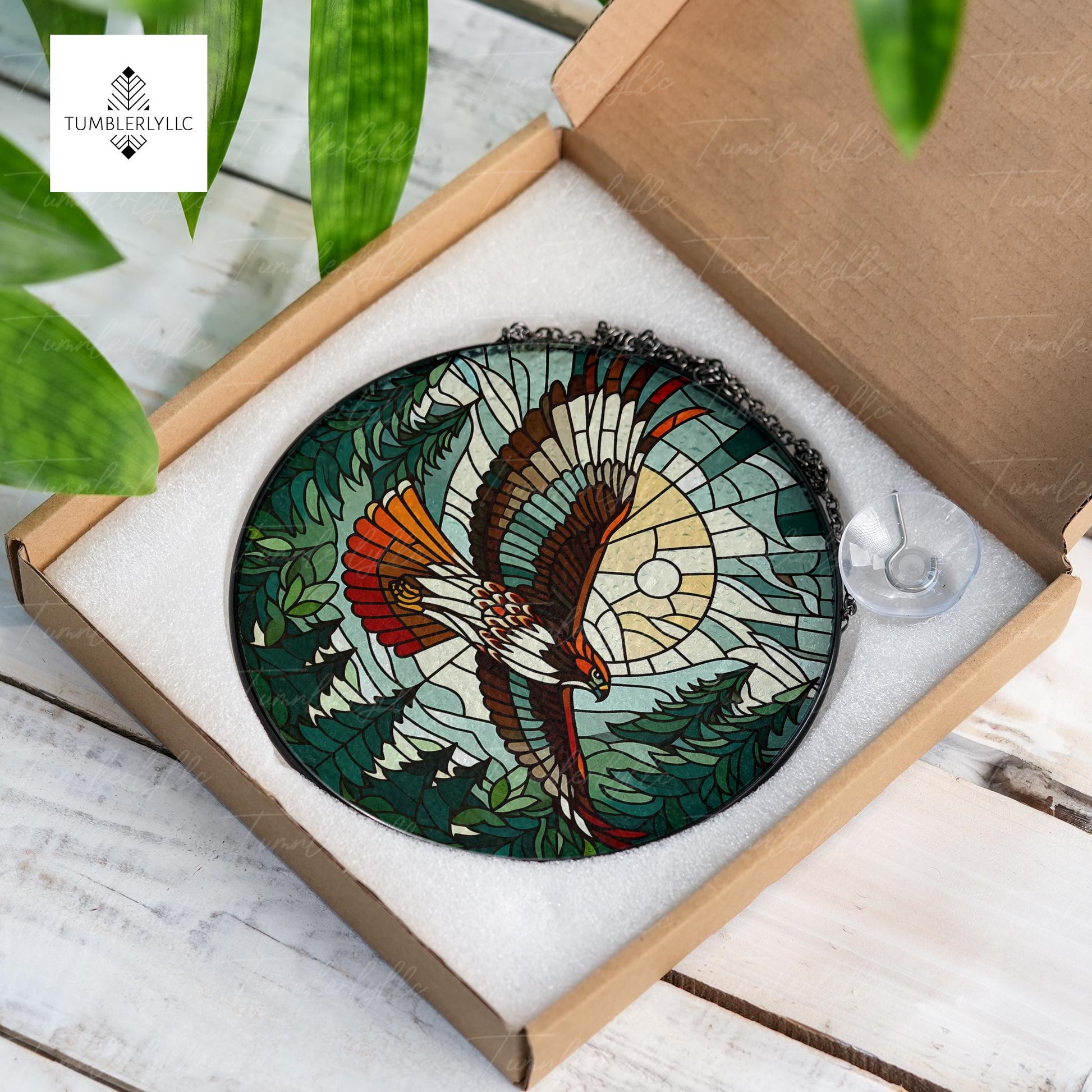 Flying Red-Tailed Hawk Glass Suncatcher, Nature Landscape Decor for Bird Nerds, Artistic Gift for Wildlife Lovers