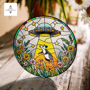 Funny Ufo Abducted opossum glass hanging, Funny ufo wildflower suncatcher, Funny possum meme,  quirky home decoration