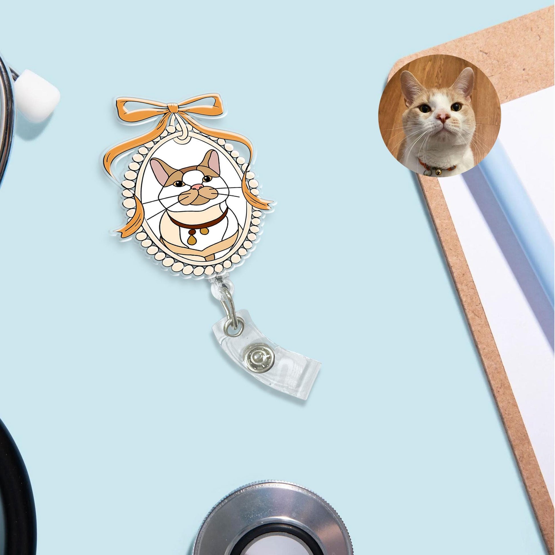 Personalized Dog Cat Photo Art badge reel | Dog Mom Gift Badge | Custom Coquette Bow Badge Reel, Nurse Badge Reel, Nurse Life, Name Badge