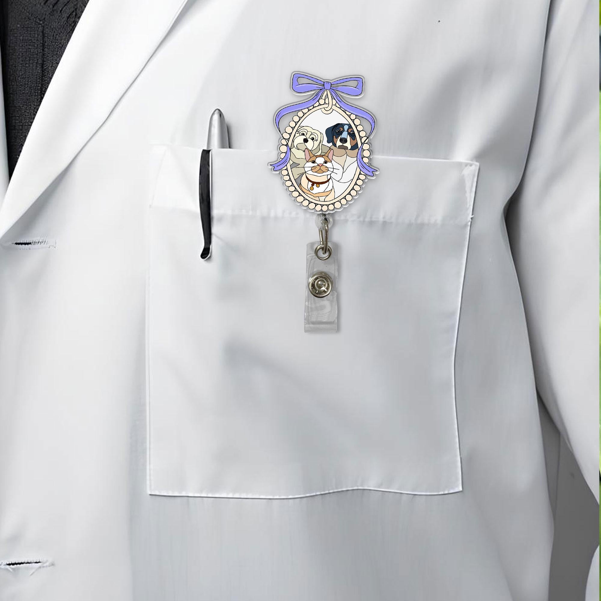 Personalized Dog Cat Photo Art badge reel | Dog Mom Gift Badge | Custom Coquette Bow Badge Reel, Nurse Badge Reel, Nurse Life, Name Badge