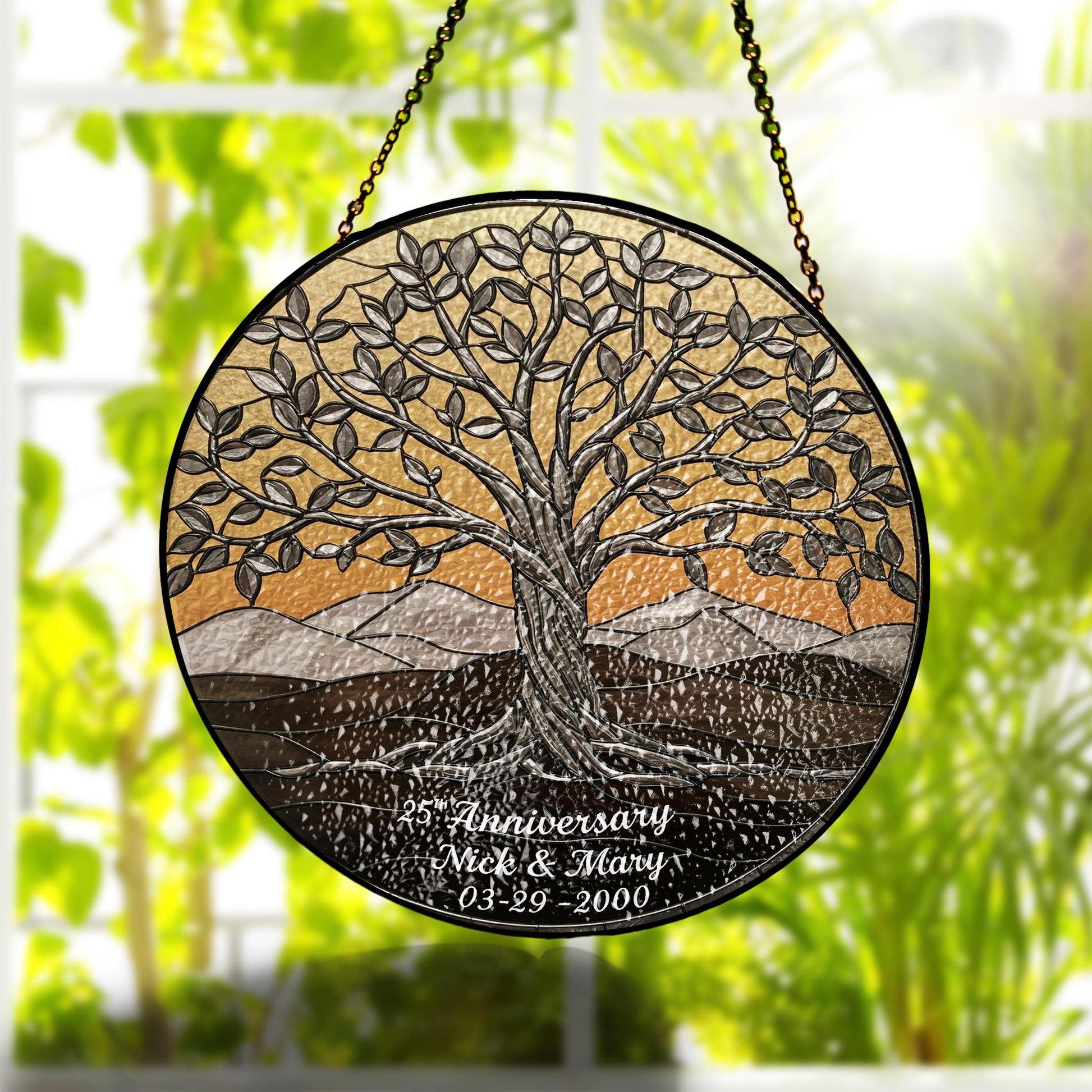 Personalized Tree of Life 25th Anniversary GLASS Hanging, Silver anniversary, Tree of life glass suncatcher, Anniversary gift for wife