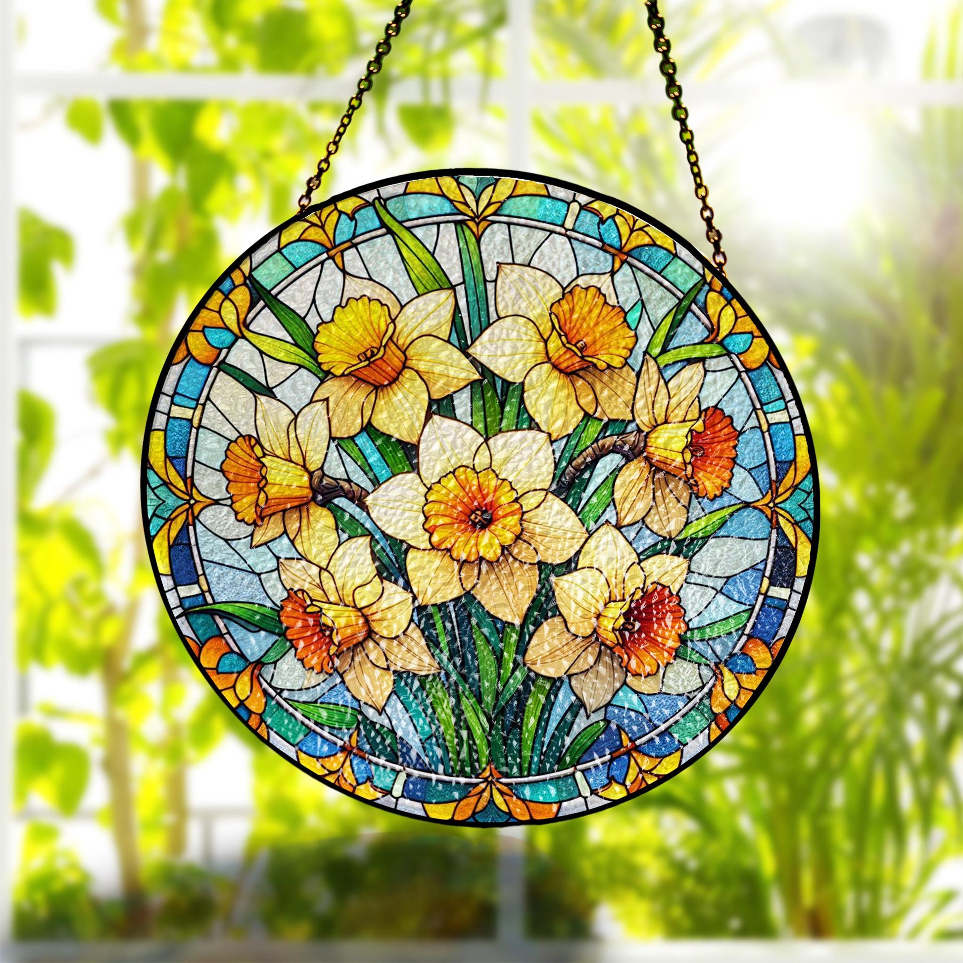 Daffodil glass suncatcher, Birth Month Flowers gift, March Birthday idea gift, Daffodil lovers, Kitchen decor hanging