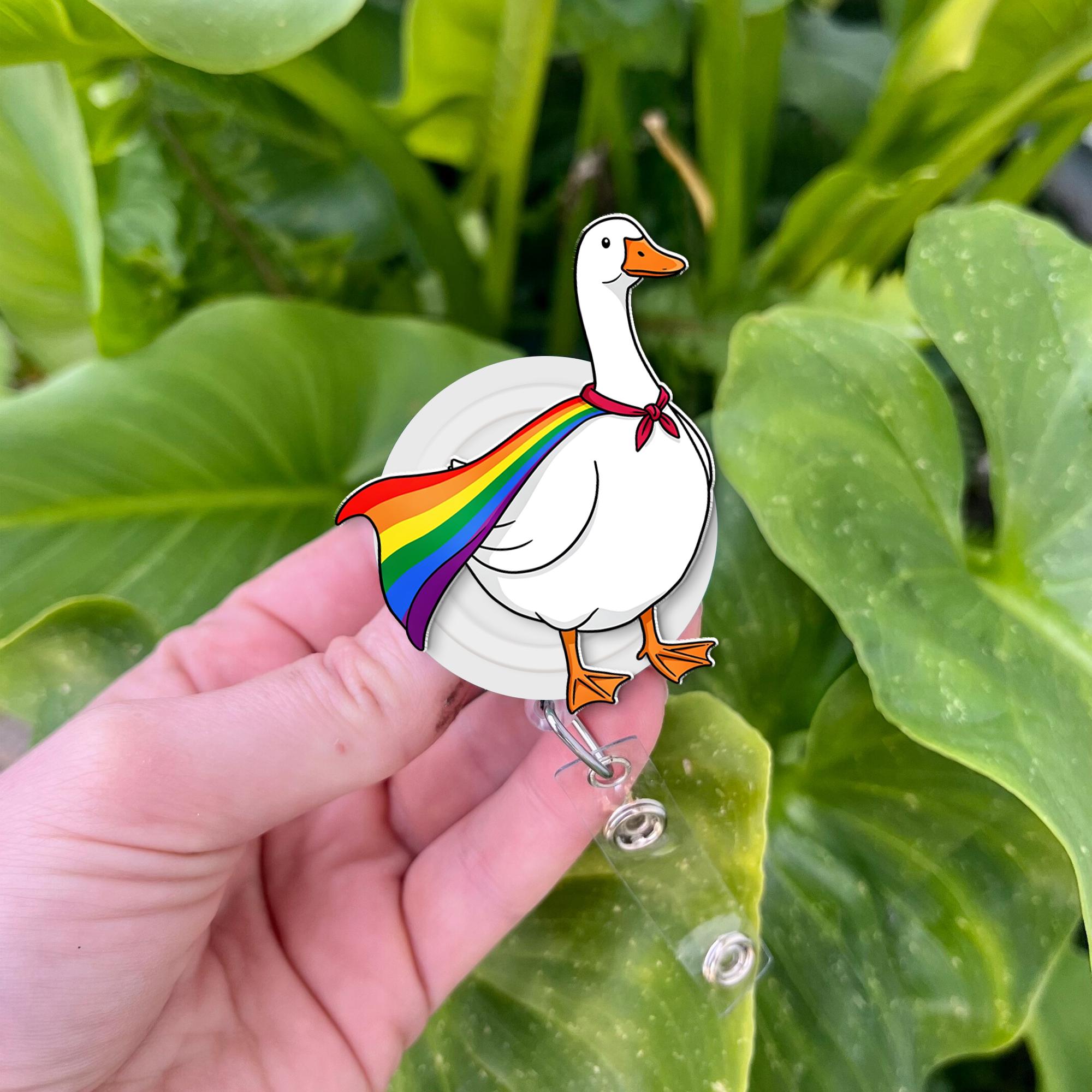 Rainbow Goose Badge Reel, Nurse Id Holder Gift, Pride Gift, RN ID holder, Human Rights Gift, Nurse LGBTQ Goose Gift, Goose Badge Reel