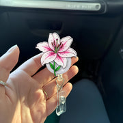 Stargazer Lily Flower Badge Reel, Flower Nurse Gift, Flower Badge Reel, RN ID Holder, Elegant Gift, Flower LOver Gift, Gift For Nurse