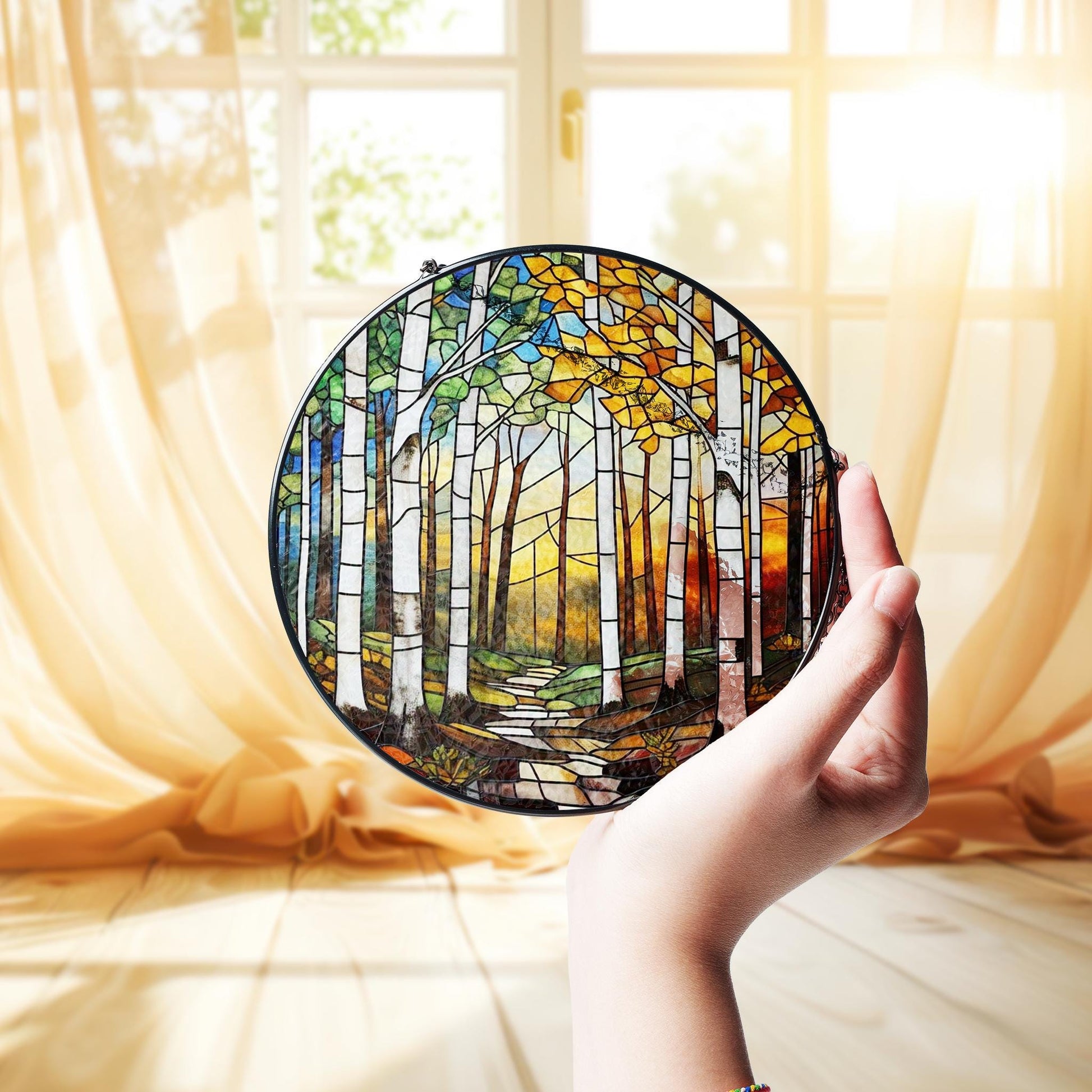 White Birch Trees Glass Suncatcher, Handcrafted Nature-Inspired Decor for Home, Unique Gift for Nature Lovers, Home decoration