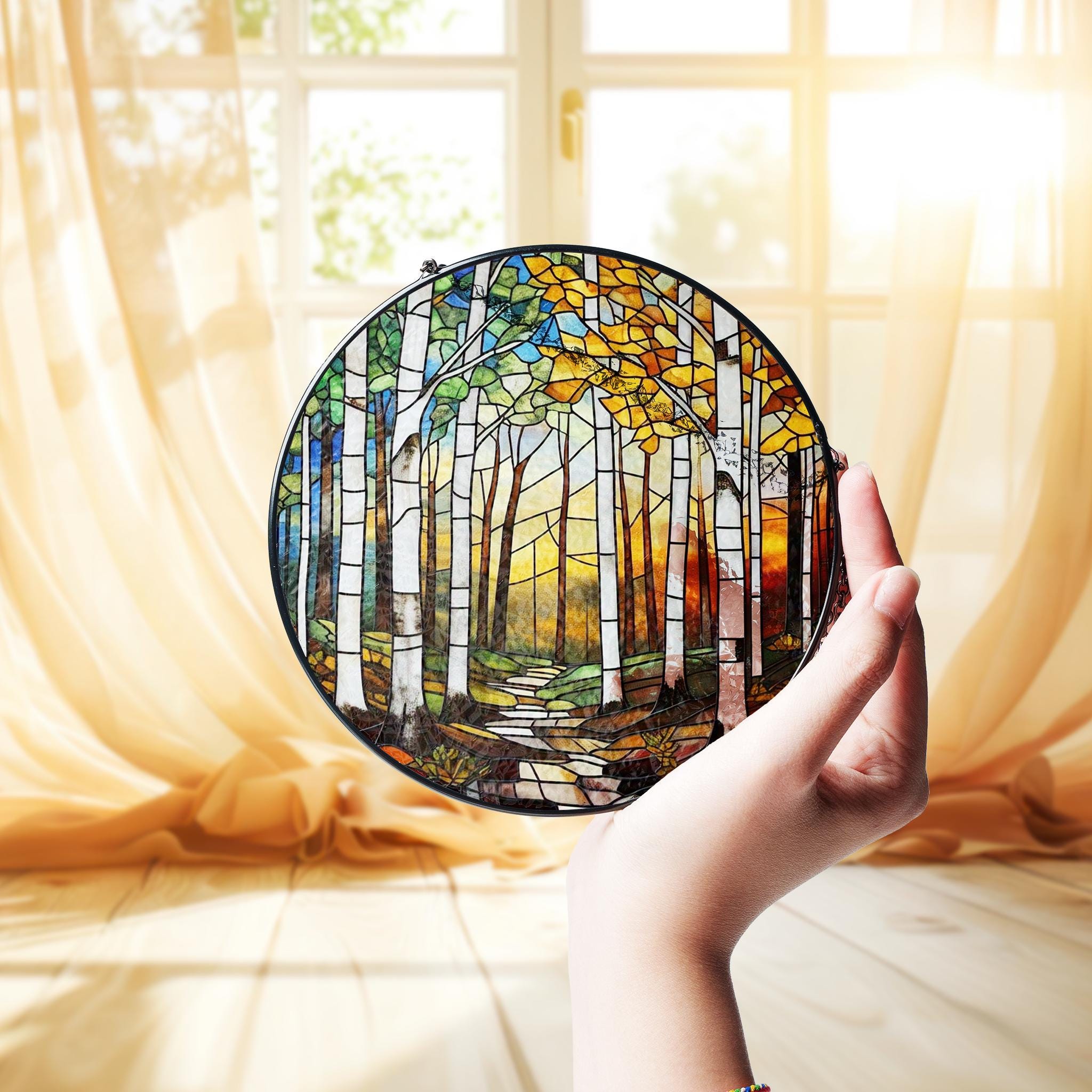 White Birch Trees Glass Suncatcher, Handcrafted Nature-Inspired Decor for Home, Unique Gift for Nature Lovers, Home decoration