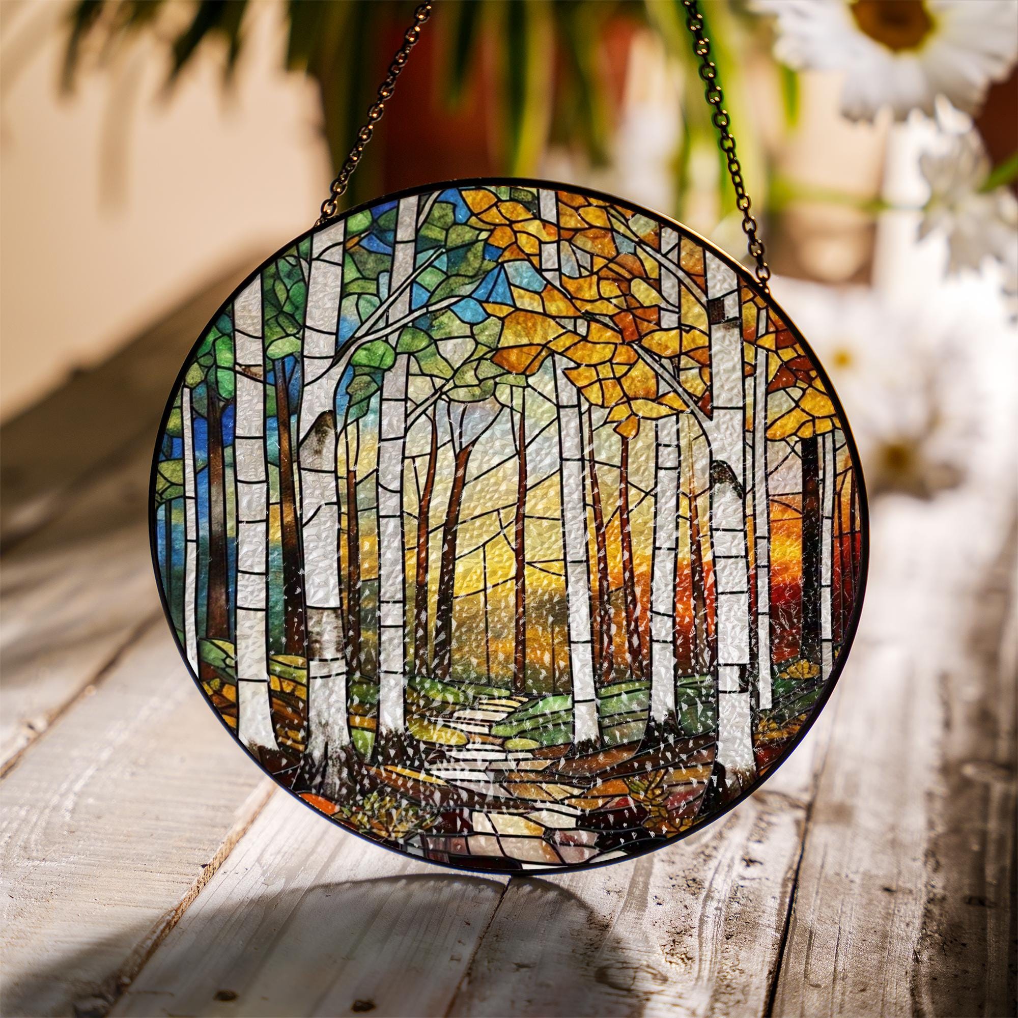 White Birch Trees Glass Suncatcher, Handcrafted Nature-Inspired Decor for Home, Unique Gift for Nature Lovers, Home decoration
