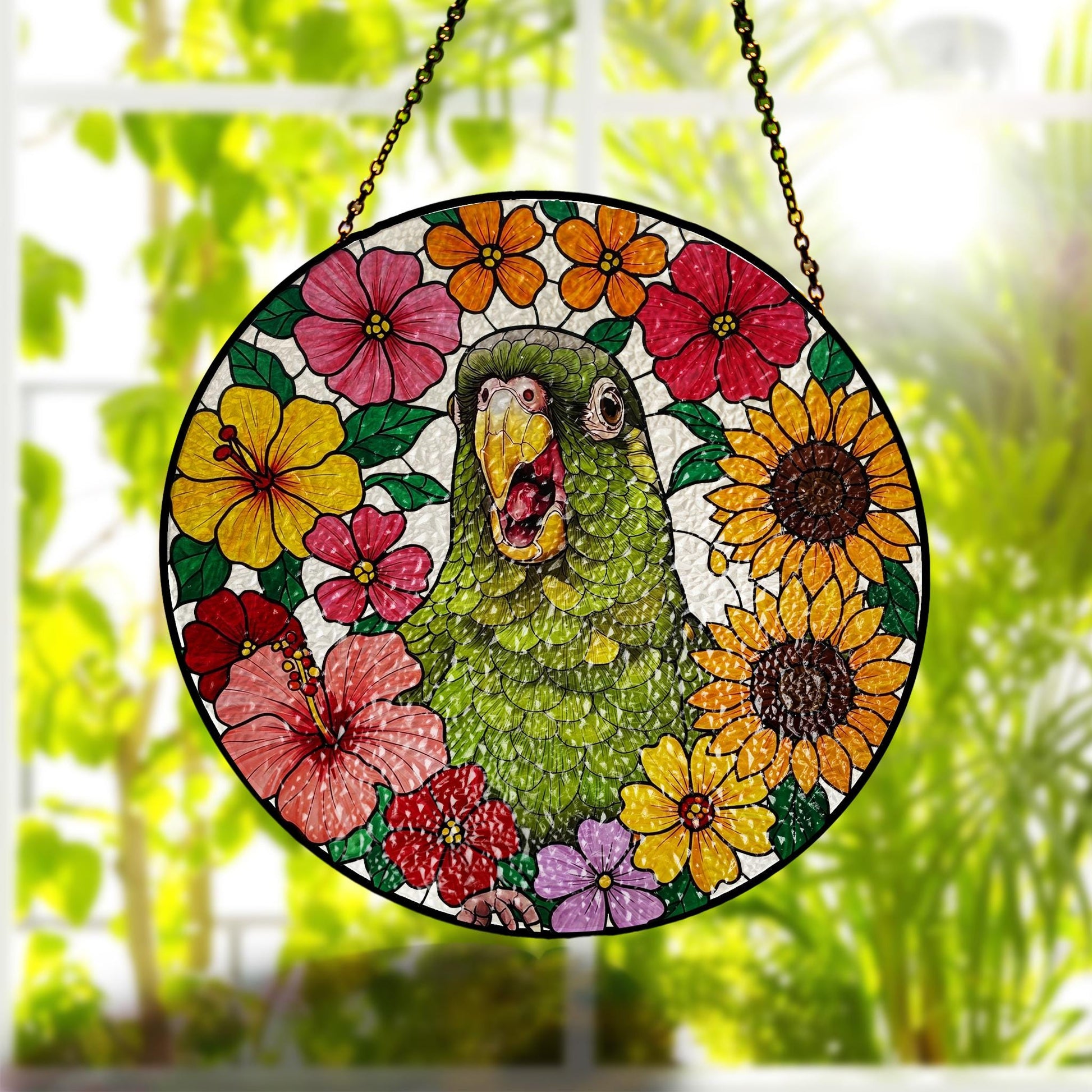 Screaming Green Cheek Conure GLASS Suncatcher, Angry Parrot Decor, Funny Bird Decor, Bird Lover Gift, Parrot Wall Art Gift, Parrot Mom Gift