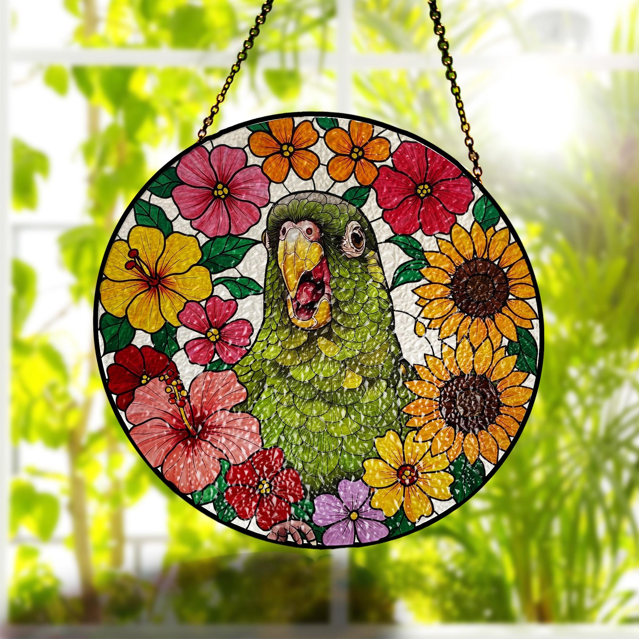Screaming Green Cheek Conure GLASS Suncatcher, Angry Parrot Decor, Funny Bird Decor, Bird Lover Gift, Parrot Wall Art Gift, Parrot Mom Gift