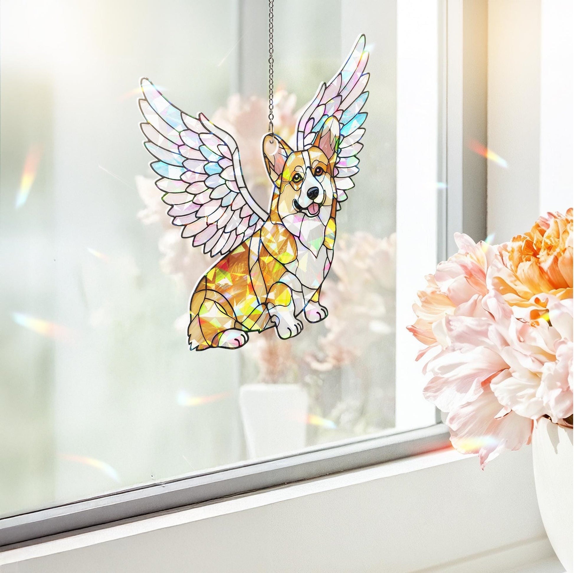 Hologram Corgi Angel ACRYLIC Window Hanging, Corgi Mom Gift, Corgi Memorial Decor, Gift, Corgi Lover Gift, Dog Loss Gift, Corgi Sympathy