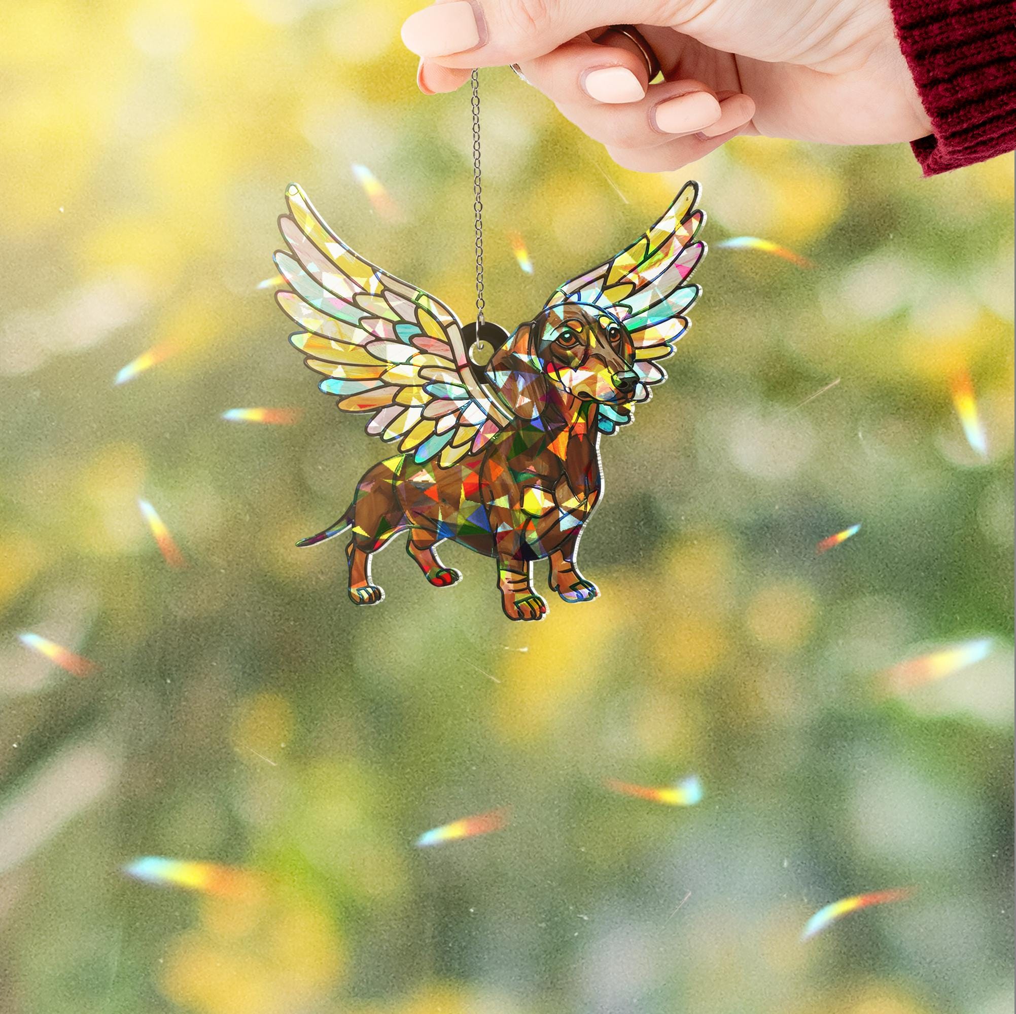 Hologram Dachshund Angel ACRYLIC Window Hanging, Dachshund Mom Gift, Dachshund Memorial Decor, Gift, Dachshund Lover Gift, Dog Loss Gift