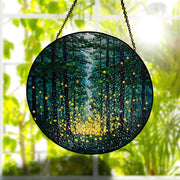 Enchanted Forest Firefly Glass Suncatcher, Nature Landscape Decor for Living Room, Perfect Gift for Nature Lovers