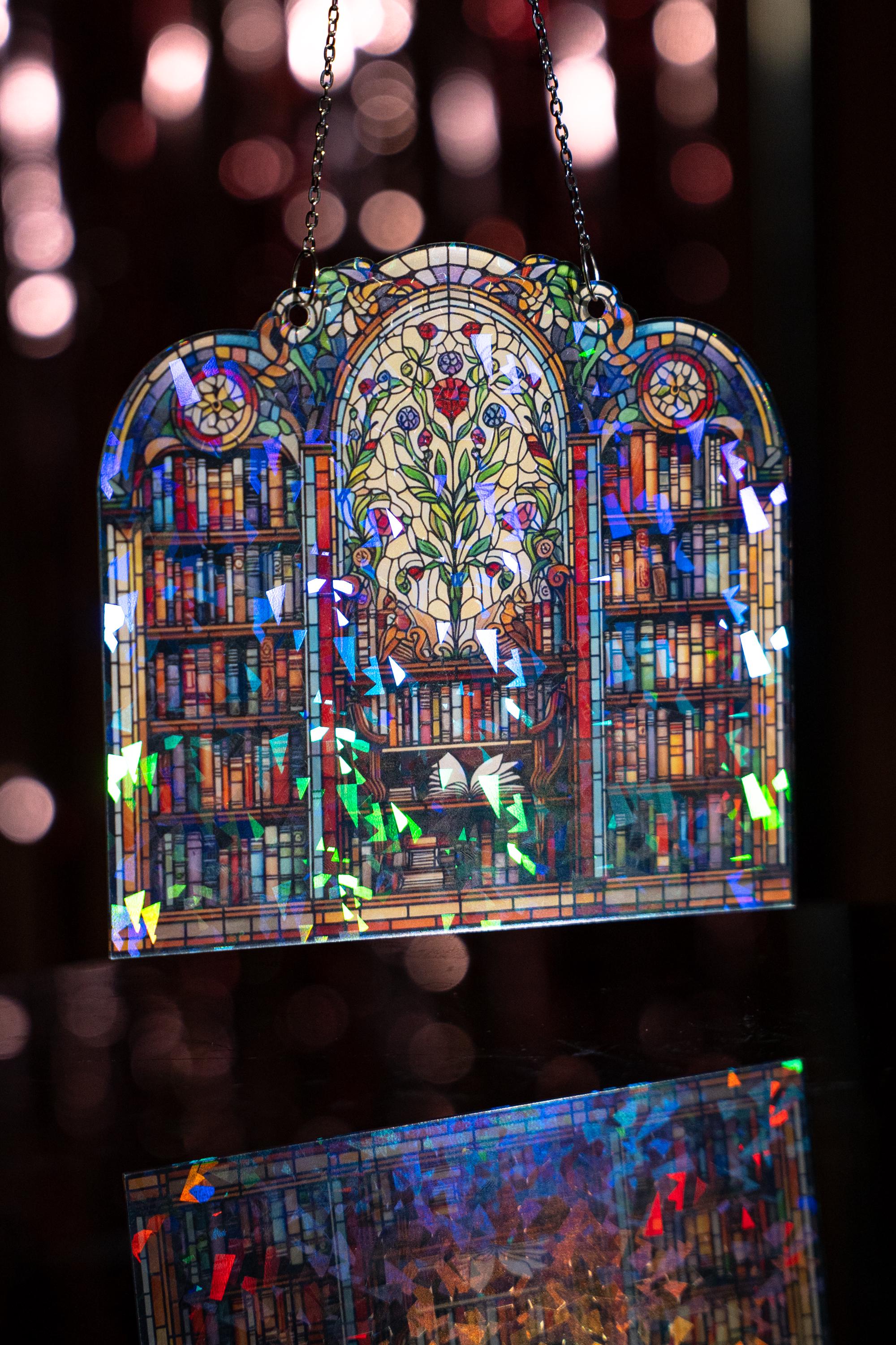 Hologram Library acrylic suncatcher Window Hanging, Book Lover Gift, Bookish Home Decor, Gift For Book Lover, Librarian Gift, Wall Hanging