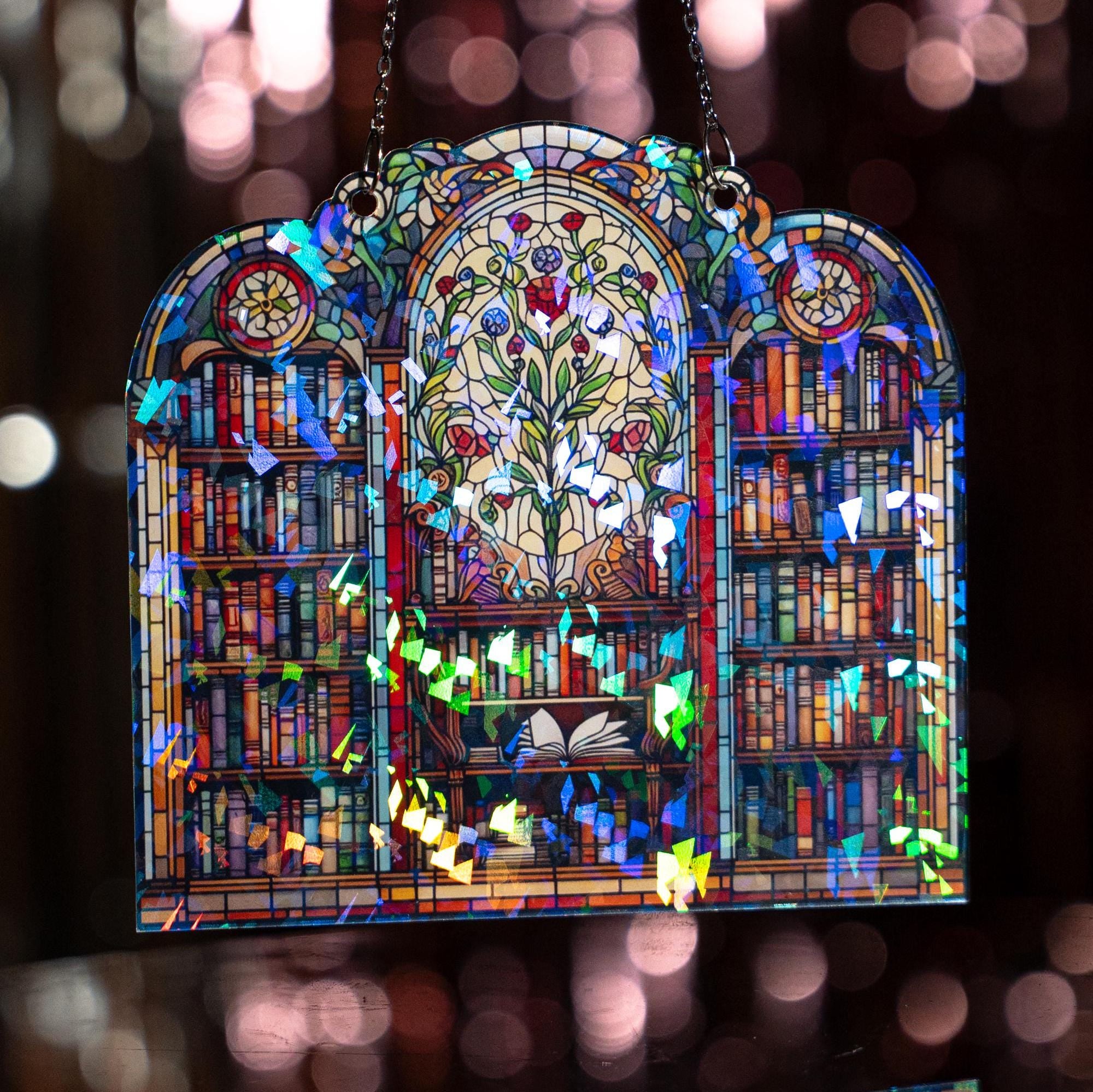 Hologram Library acrylic suncatcher Window Hanging, Book Lover Gift, Bookish Home Decor, Gift For Book Lover, Librarian Gift, Wall Hanging