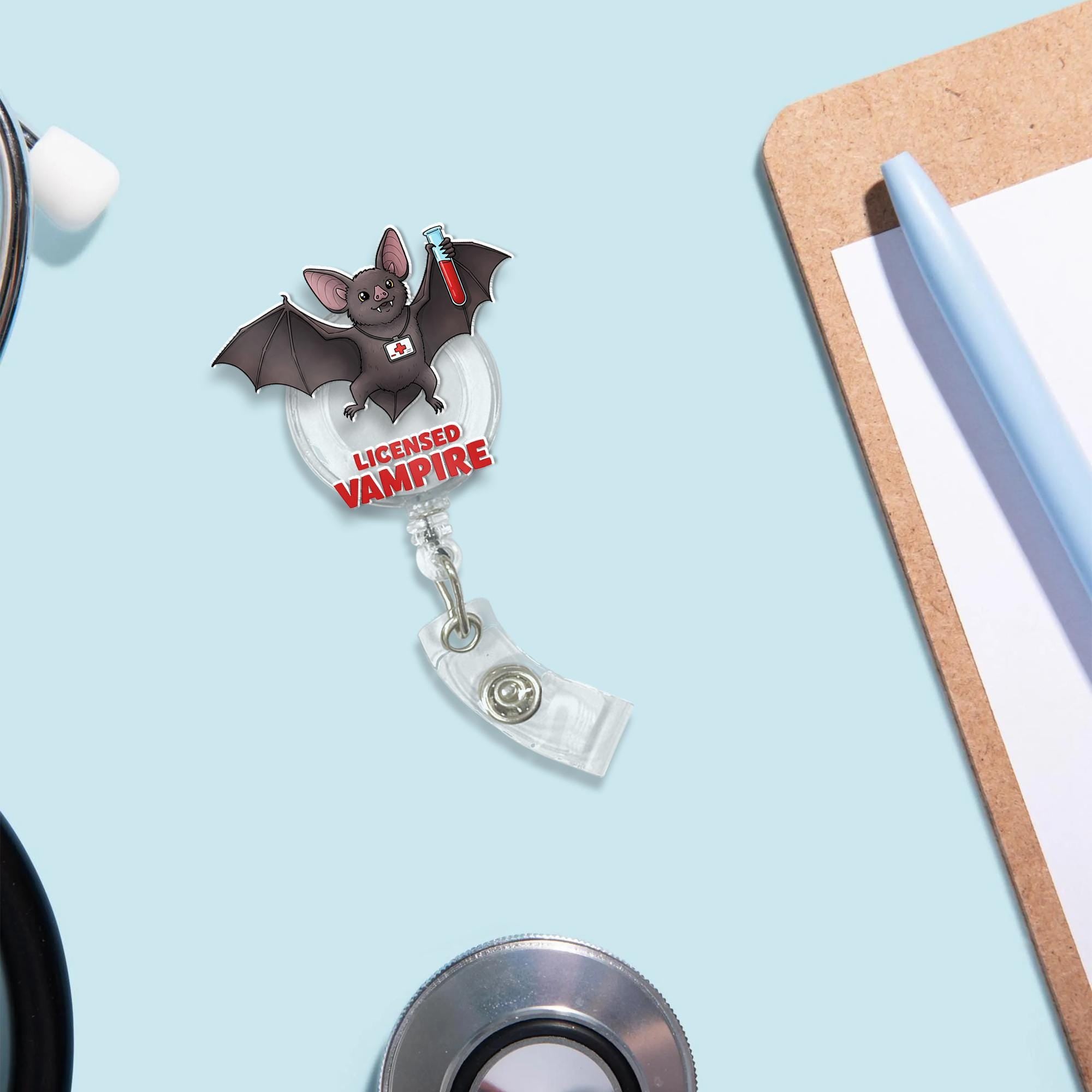 Licensed Vampire Acrylic ID Badge Reel for Phlebotomists, Phlebotomy Techs, Nurses, Medical Assistants, Clinical Lab Techs MLS MLT roocharms