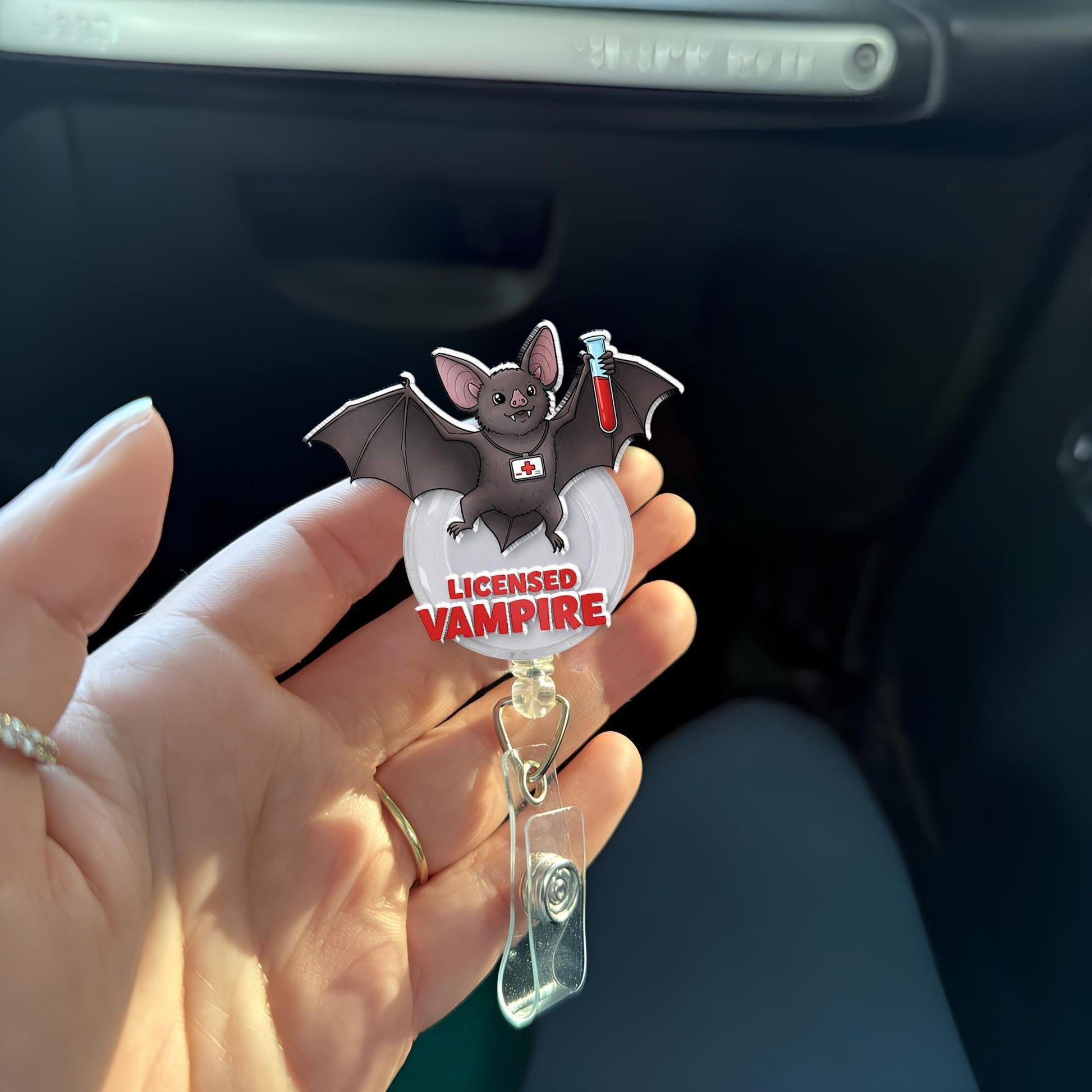 Licensed Vampire Acrylic ID Badge Reel for Phlebotomists, Phlebotomy Techs, Nurses, Medical Assistants, Clinical Lab Techs MLS MLT roocharms
