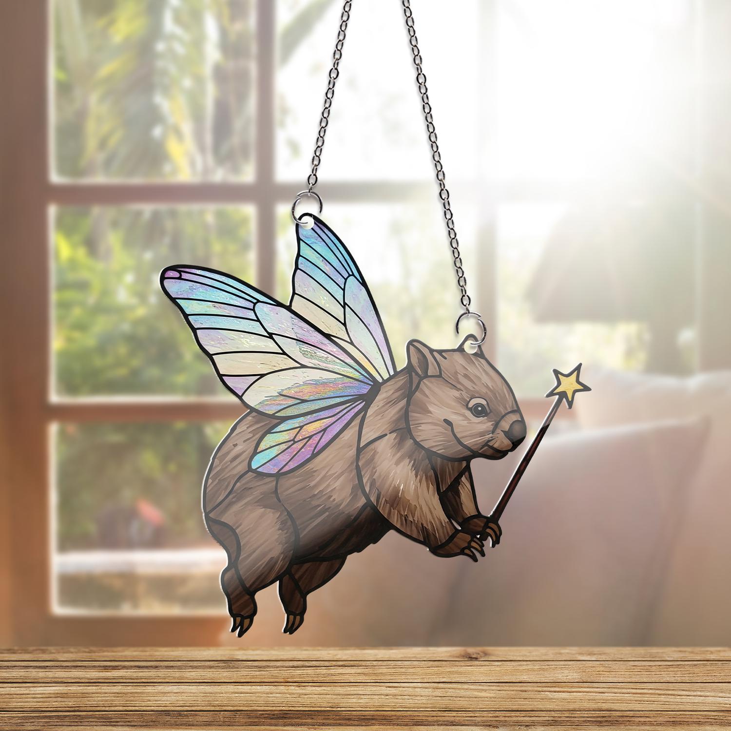Cute Fairy Wombat ACRYLIC Window Hanging, Kute Animal Decor, Wombat Lover decor, Wombat Gift Idea, Gift For her, Animal Gift, Funny Decor