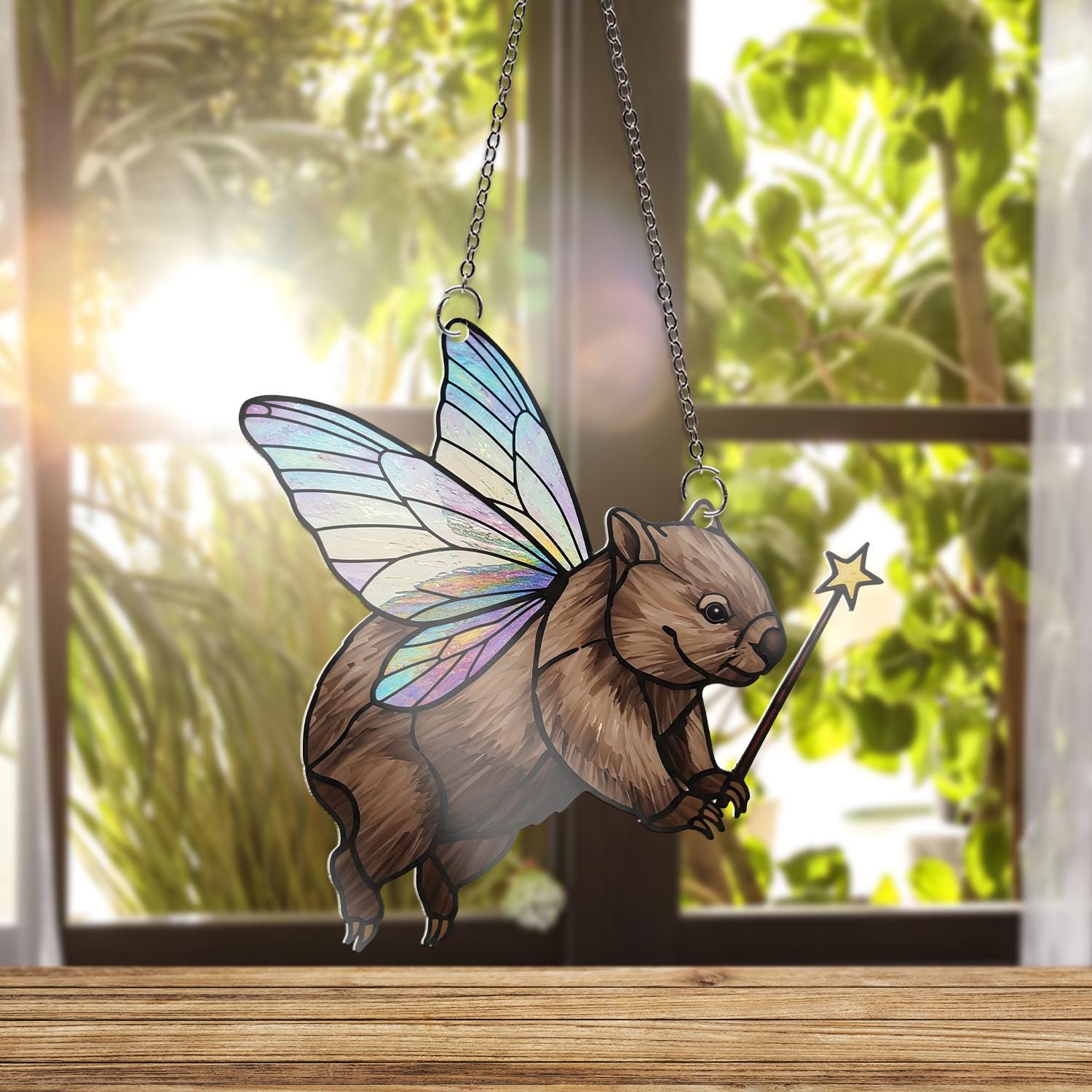 Cute Fairy Wombat ACRYLIC Window Hanging, Kute Animal Decor, Wombat Lover decor, Wombat Gift Idea, Gift For her, Animal Gift, Funny Decor
