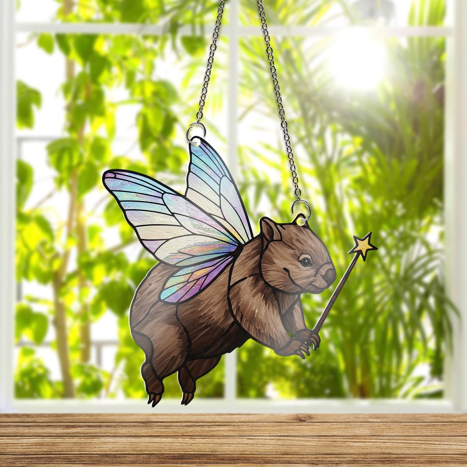 Cute Fairy Wombat ACRYLIC Window Hanging, Kute Animal Decor, Wombat Lover decor, Wombat Gift Idea, Gift For her, Animal Gift, Funny Decor