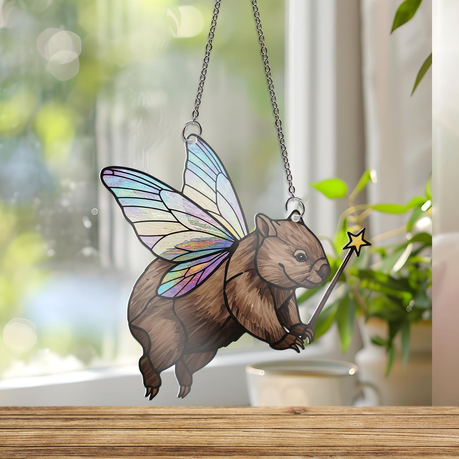 Cute Fairy Wombat ACRYLIC Window Hanging, Kute Animal Decor, Wombat Lover decor, Wombat Gift Idea, Gift For her, Animal Gift, Funny Decor