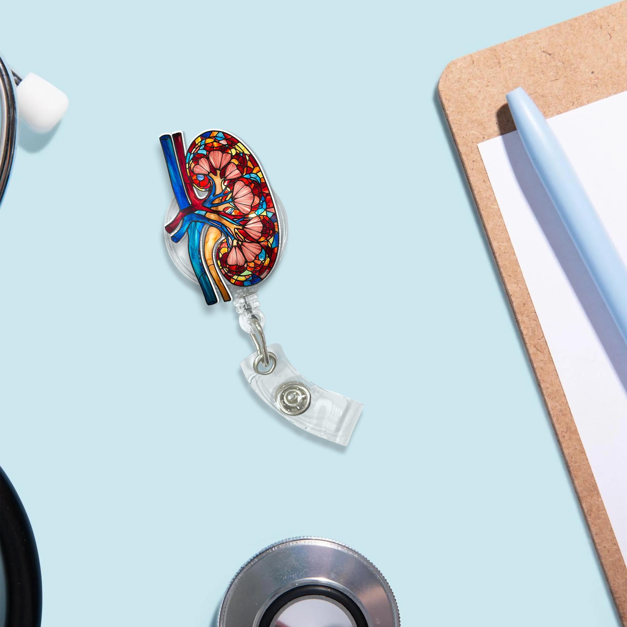 Floral Kidney Badge Reel, Medical Badge Reel, Rn ID Holder, Nephrologist Badge Reel, Nephrologist Gift, Nurse Gift, Nephrology ID Holder