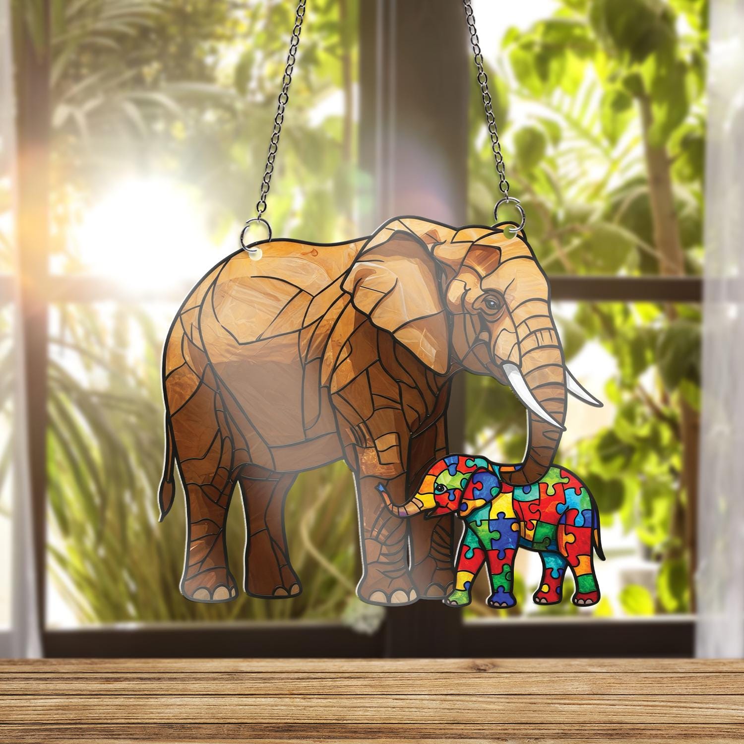 Autism Elephant Window Hanging, Colorful Acrylic Decor for Autism Awareness, Perfect Gift for Autism Moms on Mother's Day, NOT suncatcher