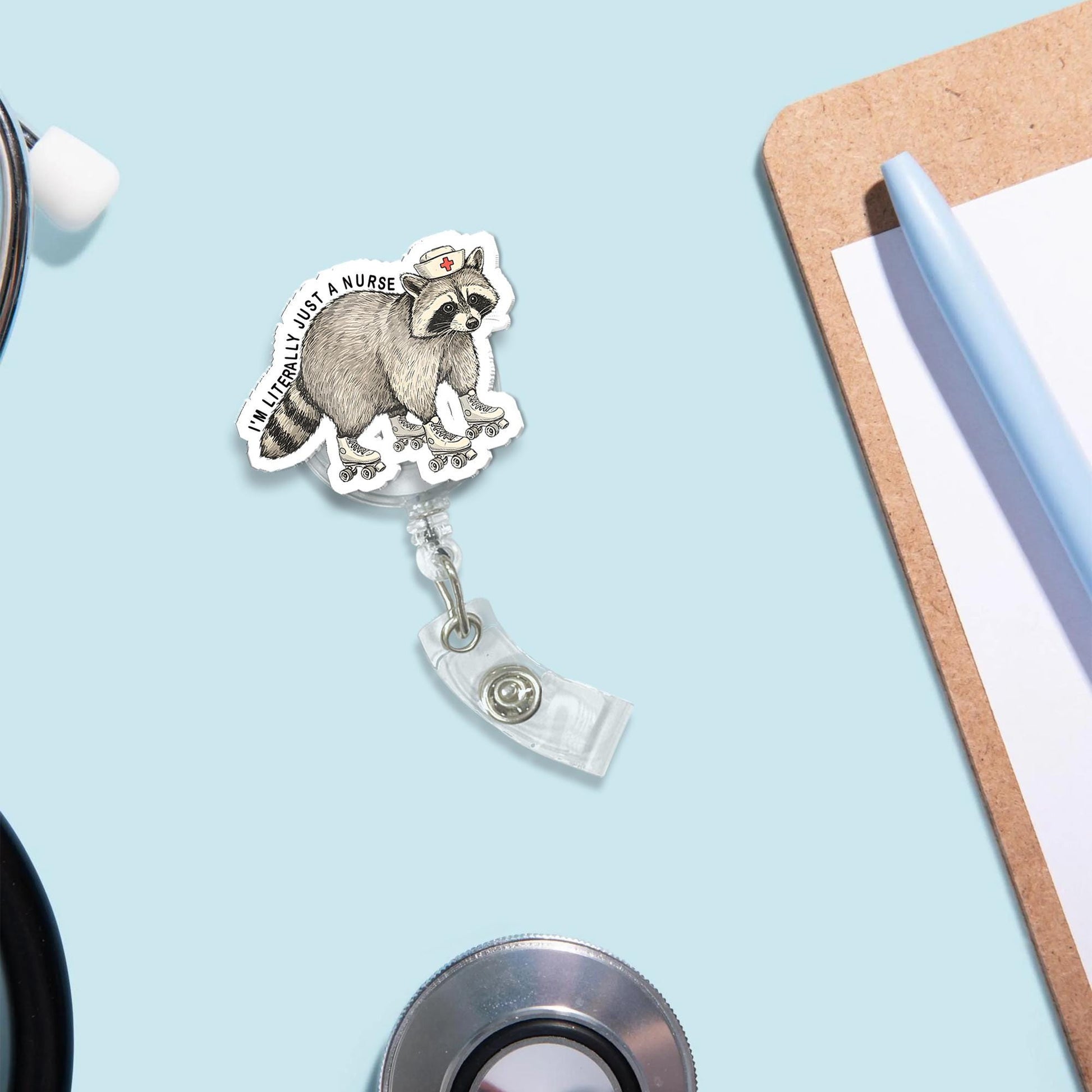 I'm Literally just a nurse badge reel, Funny Unhinged raccoon badge reel, RN nursed id Holder, sarcasm nurse accessories, raccoon lover