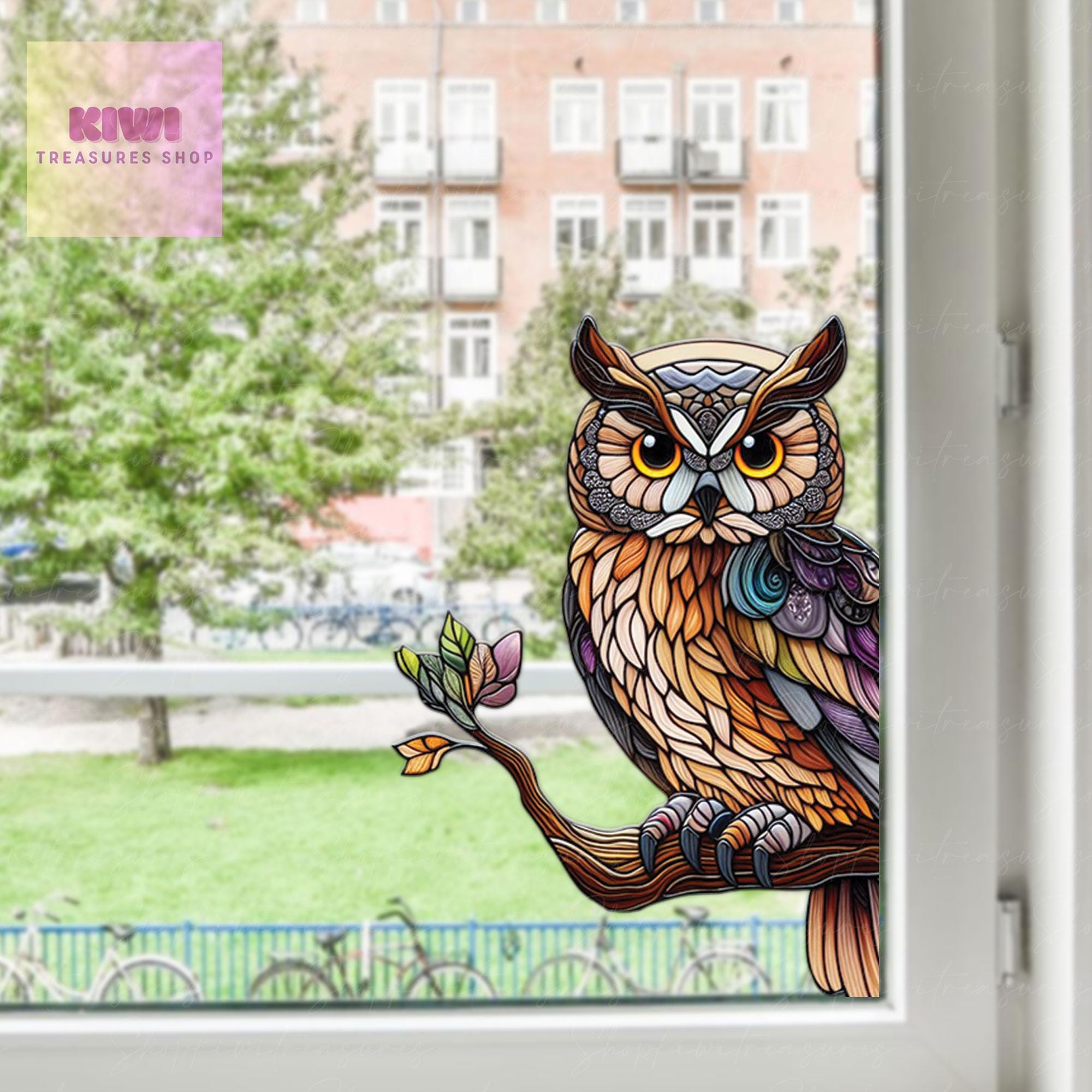Owl on branch Vinyl Decal, Window Art, Gothic style gift, Nature Owl Home decor, Owl decal window decor, peeking owl decal