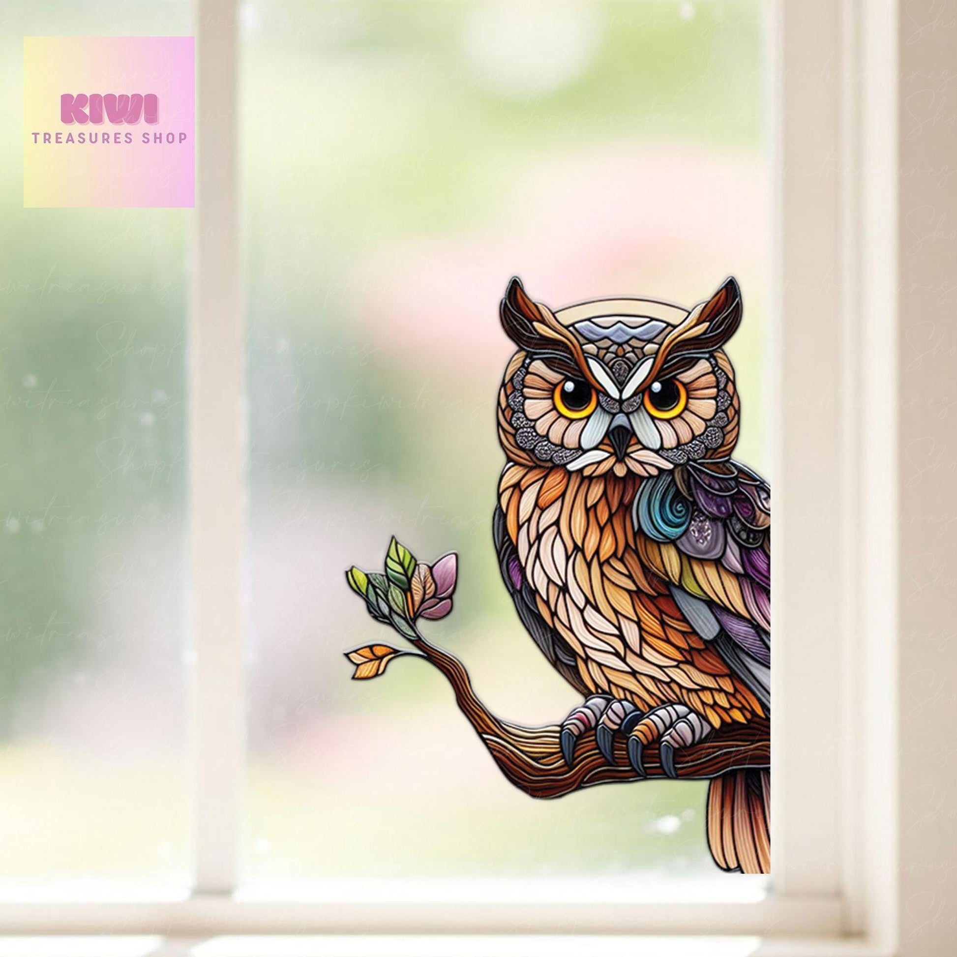 Owl on branch Vinyl Decal, Window Art, Gothic style gift, Nature Owl Home decor, Owl decal window decor, peeking owl decal