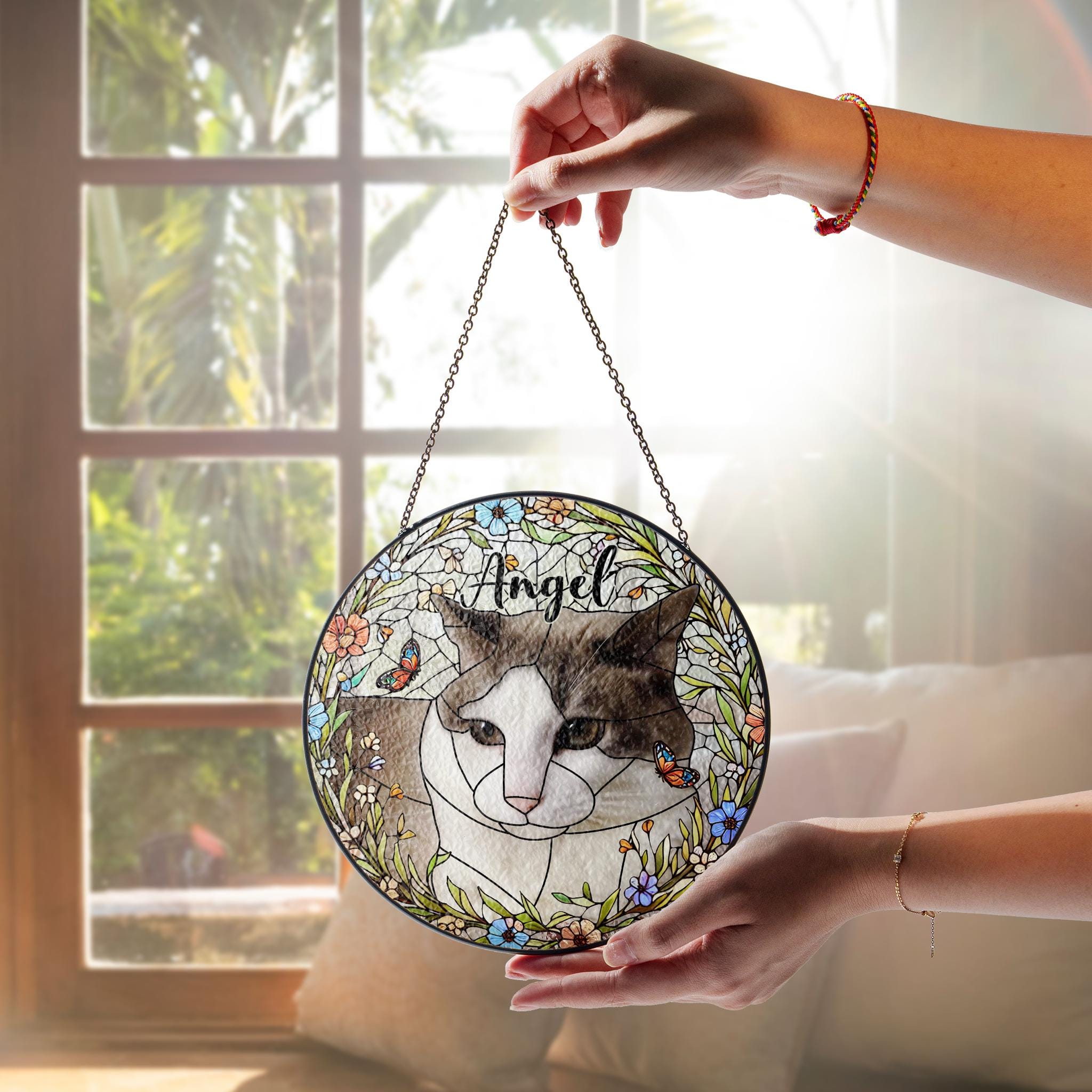 Personalized Cat Portrait Glass Suncatcher, Glass Pet Memorial, Custom Cat Portrait from Photo, Sympathy Gifts, glass cat mom gift