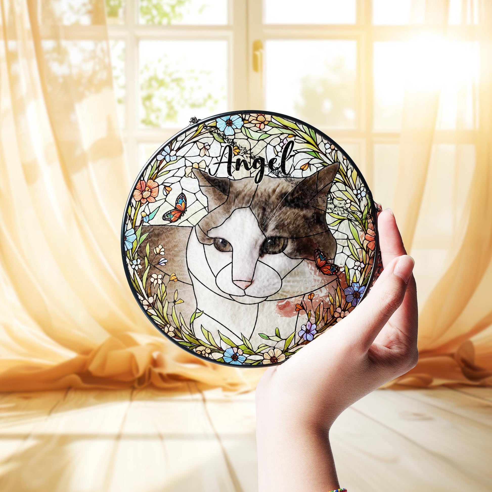 Personalized Cat Portrait Glass Suncatcher, Glass Pet Memorial, Custom Cat Portrait from Photo, Sympathy Gifts, glass cat mom gift