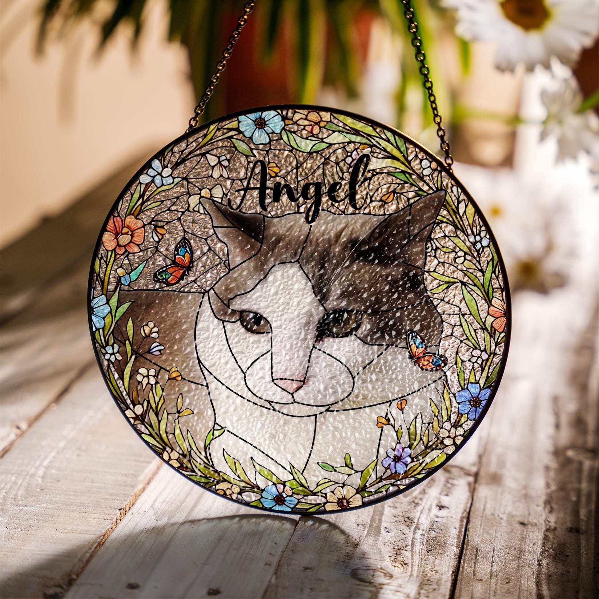 Personalized Cat Portrait Glass Suncatcher, Glass Pet Memorial, Custom Cat Portrait from Photo, Sympathy Gifts, glass cat mom gift