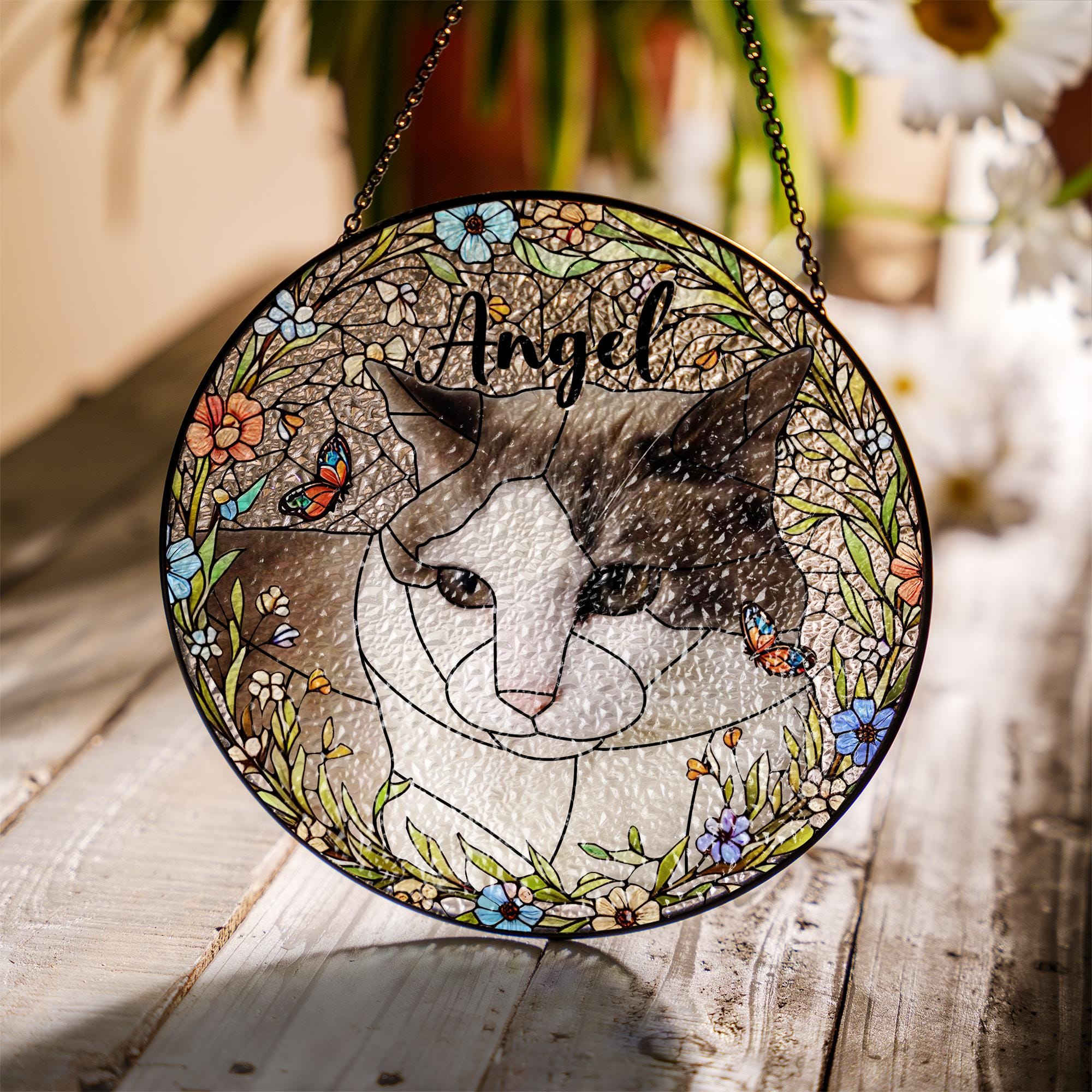 Personalized Cat Portrait Glass Suncatcher, Glass Pet Memorial, Custom Cat Portrait from Photo, Sympathy Gifts, glass cat mom gift