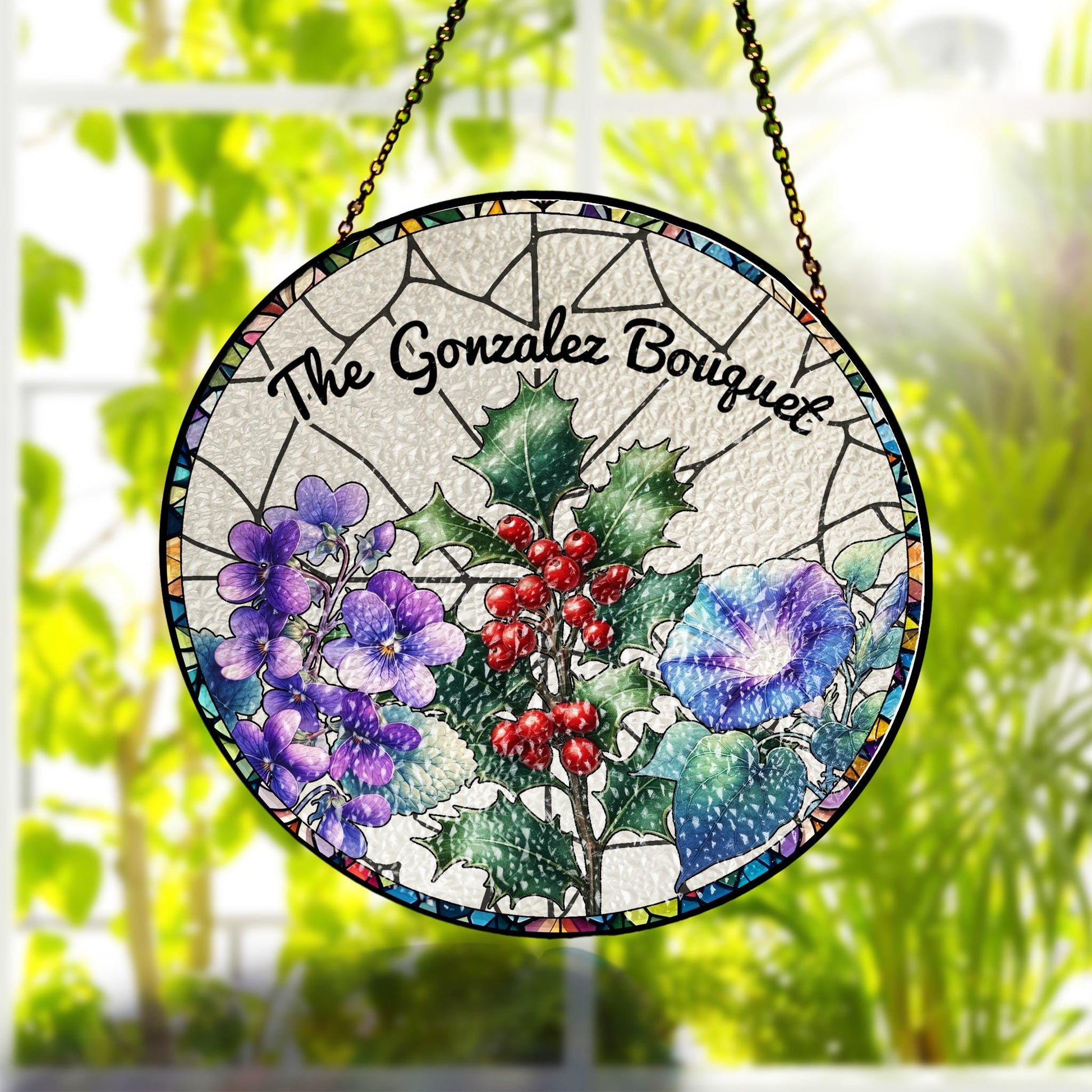 Personalized Birth Month Flower Family Bouquet glass suncatcher, Minimalist Art for Home Decor, Birthday Gift, Mother's day gift