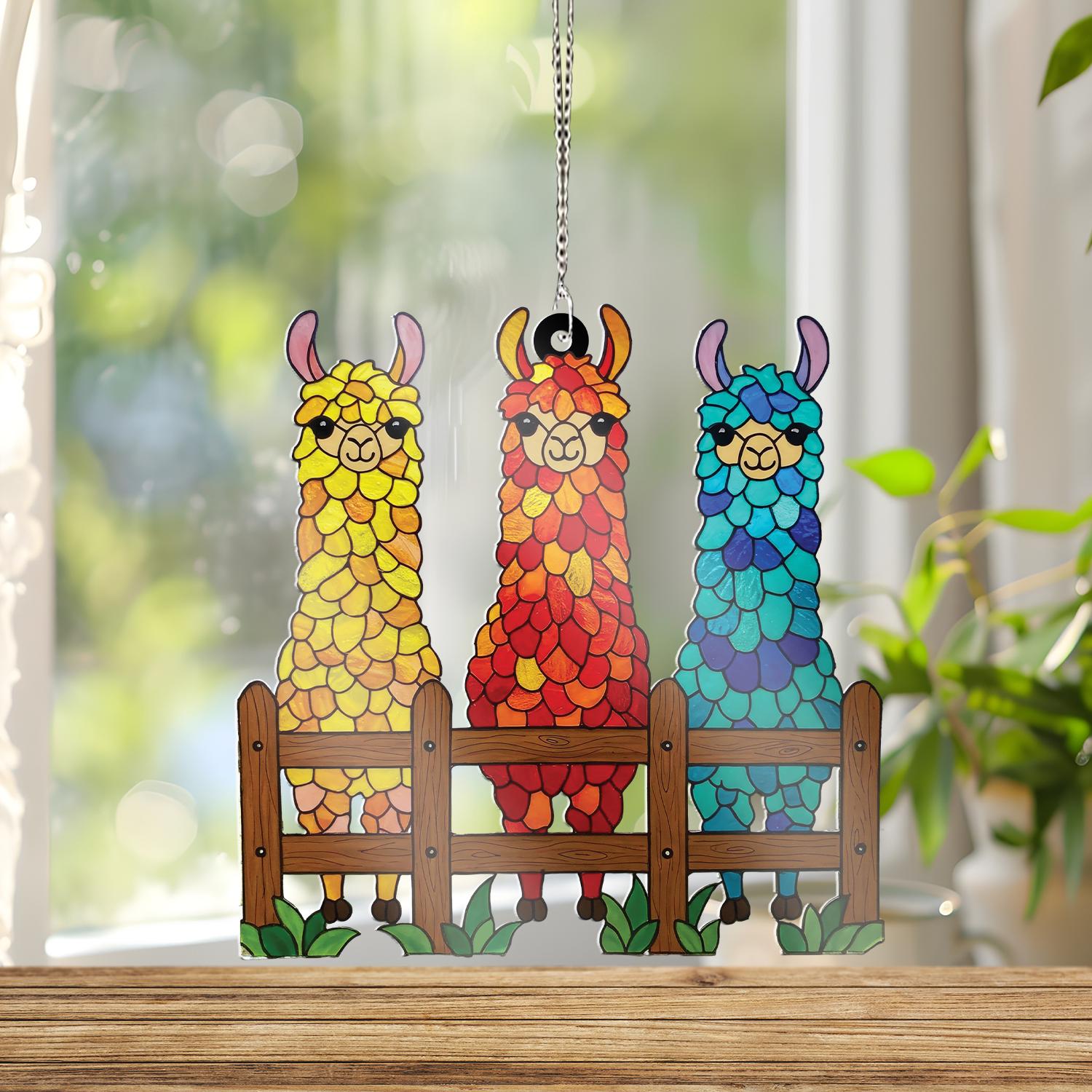 Colorful Llama Trio ACRYLIC Window Hanging, Decor Gift for Animal Lovers, Perfect for Home, Car, Office Decor, Llma Decor, Animal Gift