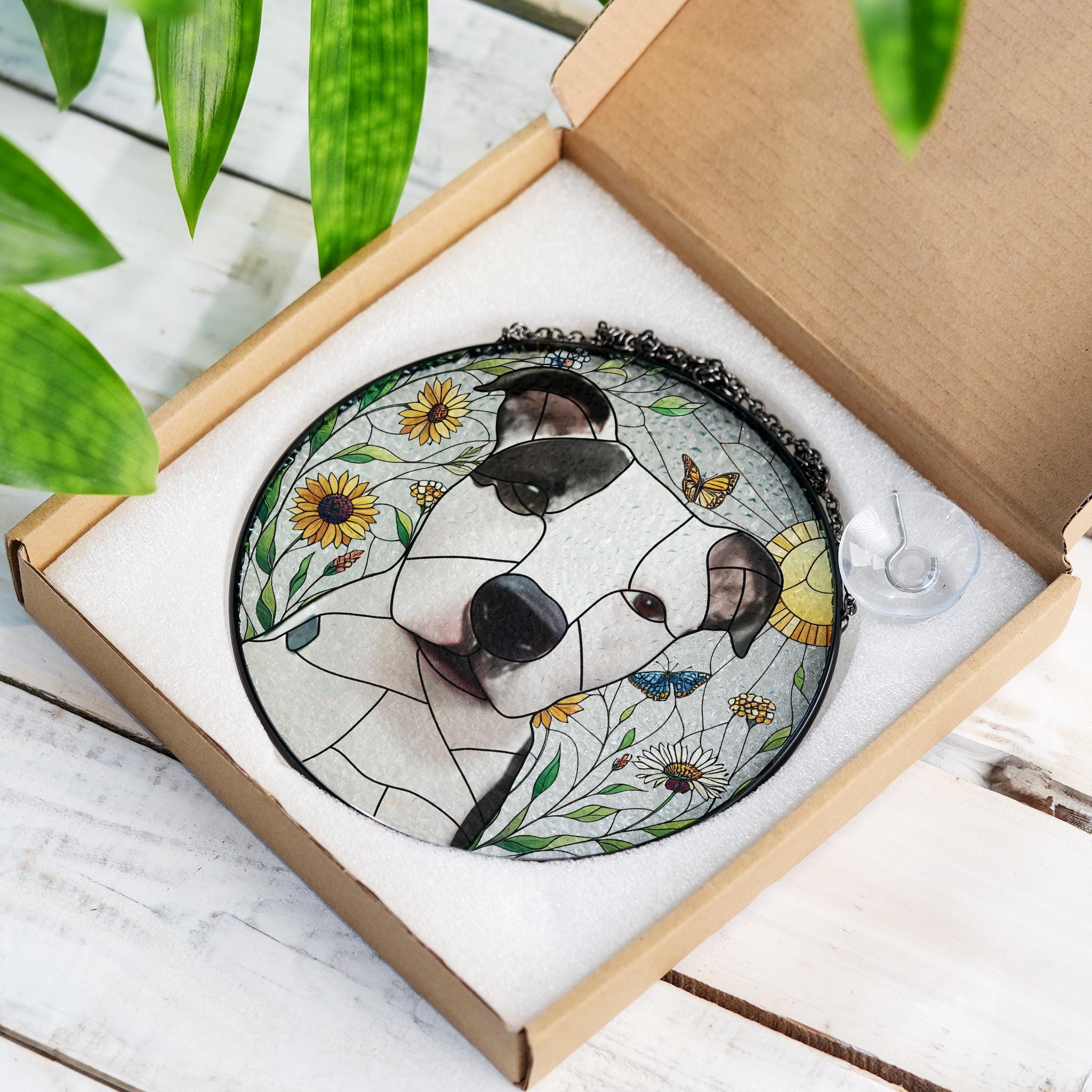Personalized Dog Wildflowers Portrait Glass Suncatcher, Glass Pet Memorial, Custom Dog Portrait from Photo, Sympathy Gifts, dog mom gift