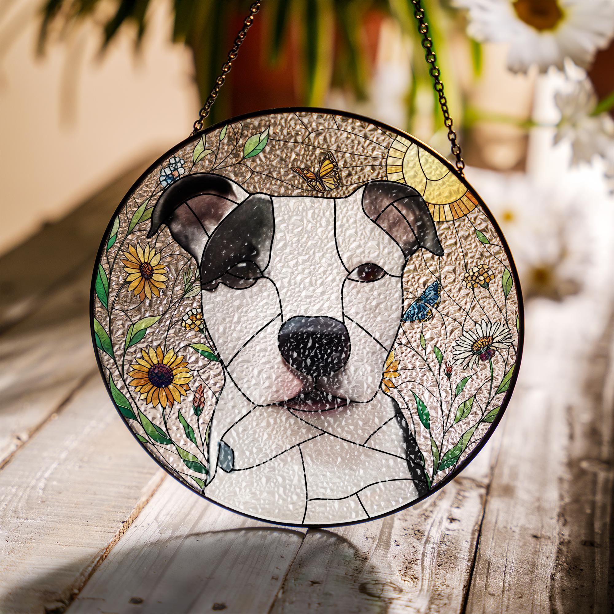 Personalized Dog Wildflowers Portrait Glass Suncatcher, Glass Pet Memorial, Custom Dog Portrait from Photo, Sympathy Gifts, dog mom gift