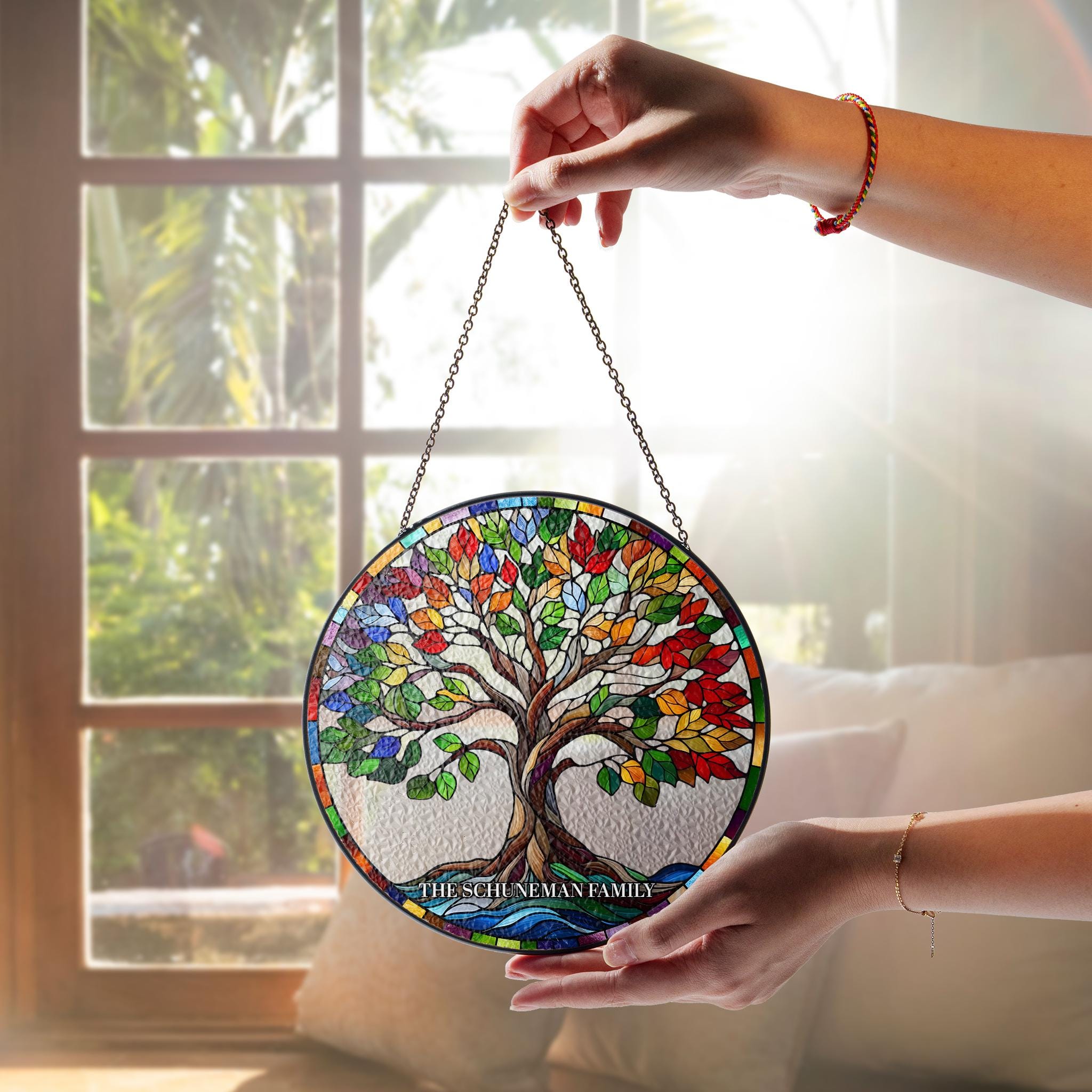 Personalized Tree of life GLASS Suncatcher Hanging - Family name suncatcher, Tree of life glass hanging art gift for mom, grandparents gift