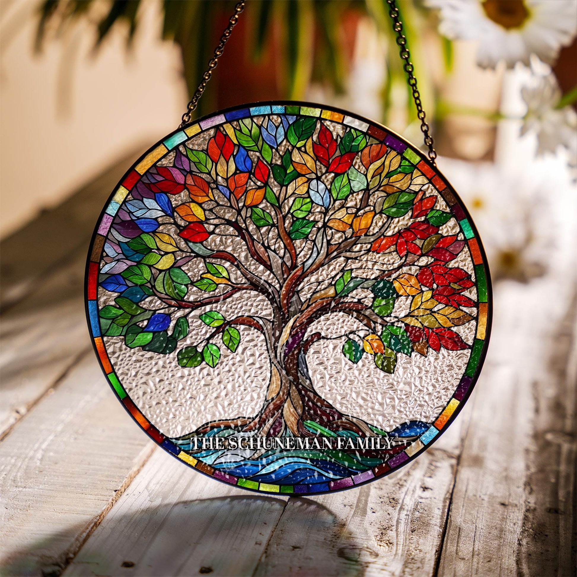 Personalized Tree of life GLASS Suncatcher Hanging - Family name suncatcher, Tree of life glass hanging art gift for mom, grandparents gift
