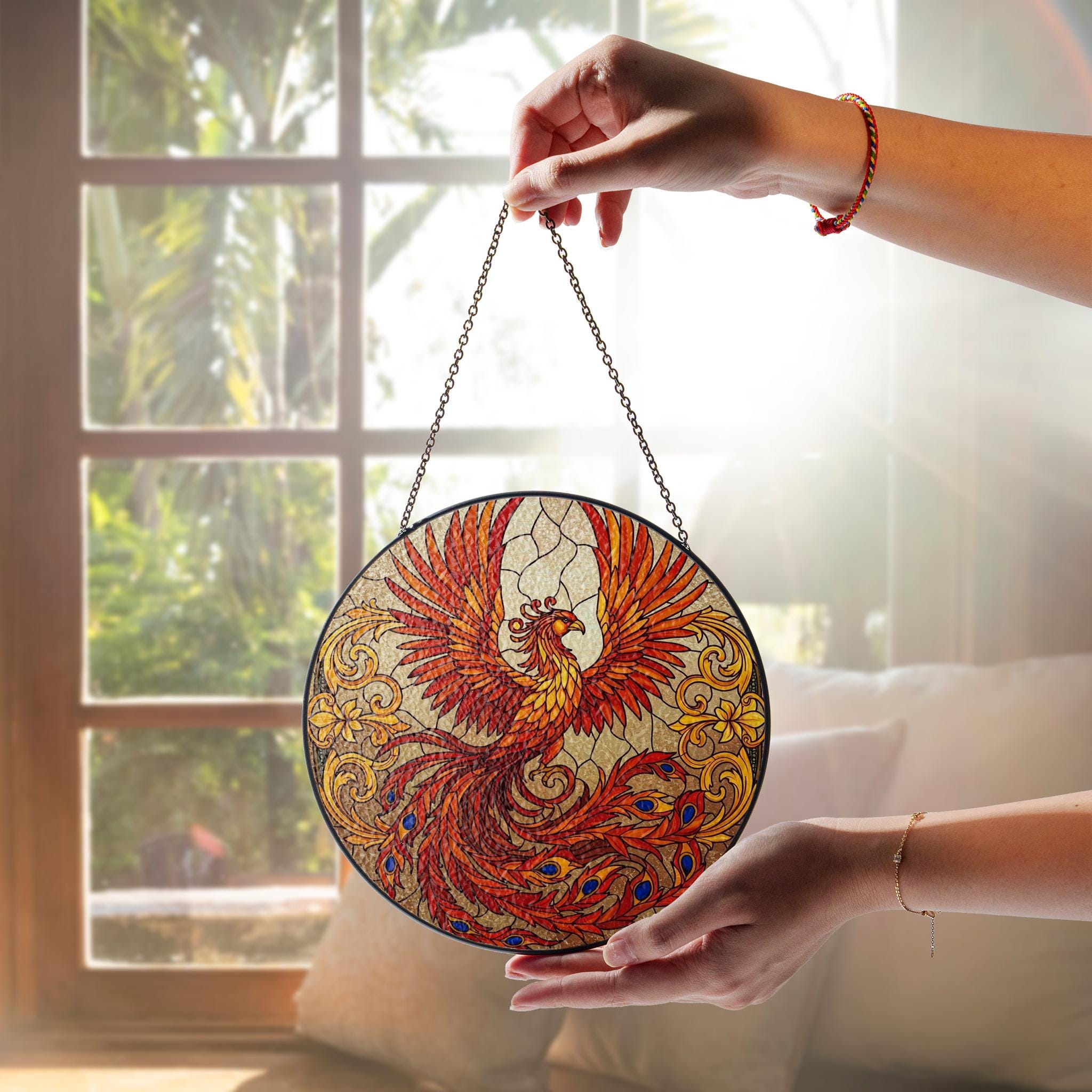 Mythical Phoenix GLASS Suncatcher, Phoenix Window Decor, Mythical Bird Decor, Phoenix Lover Gift, Phoenix Home Decor, Mother's Day Gift